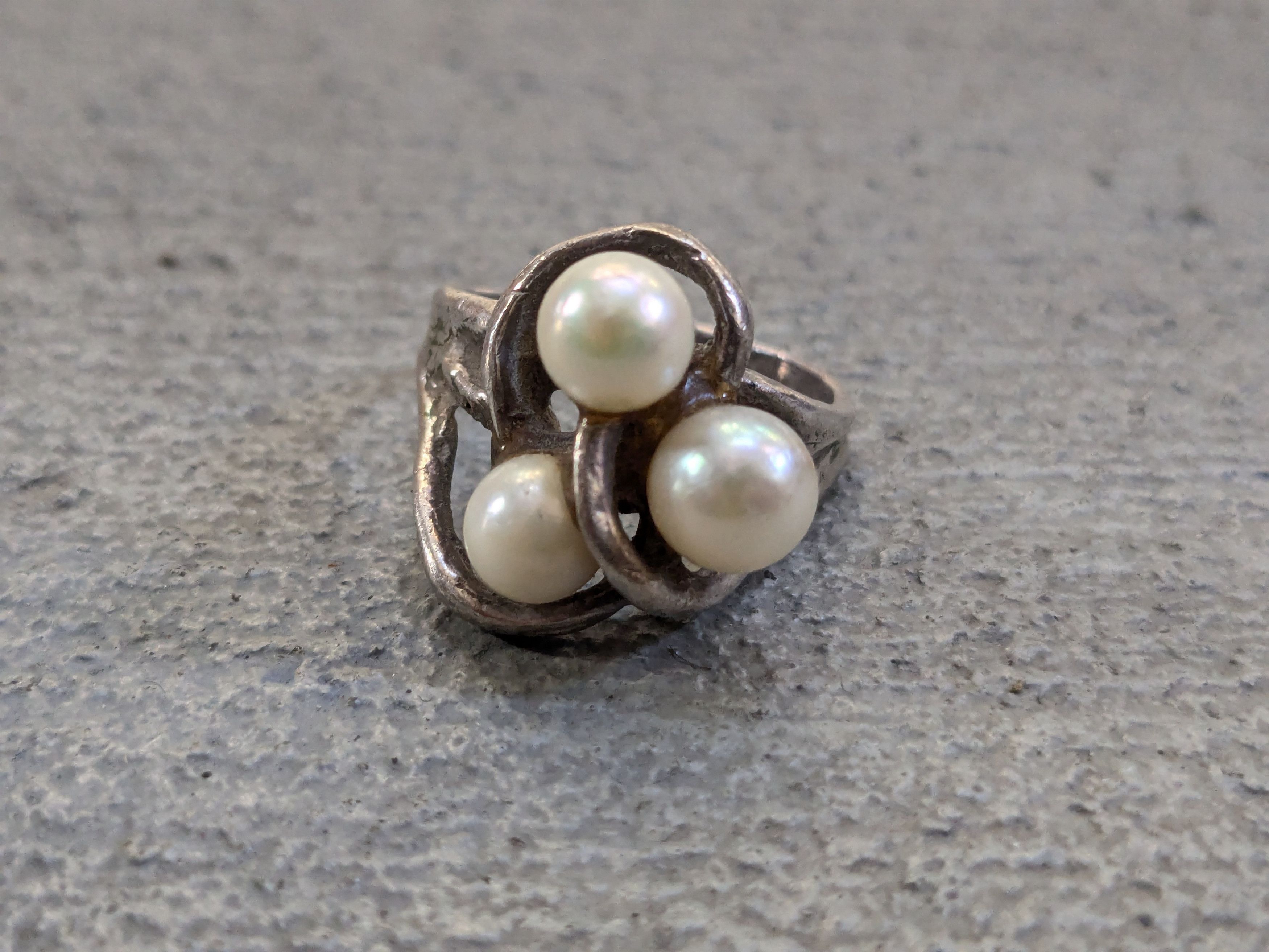 Other Vintage Sterling Silver Ring Pearl 6.25 Modern Abstract Size ONE SIZE - 5 Thumbnail