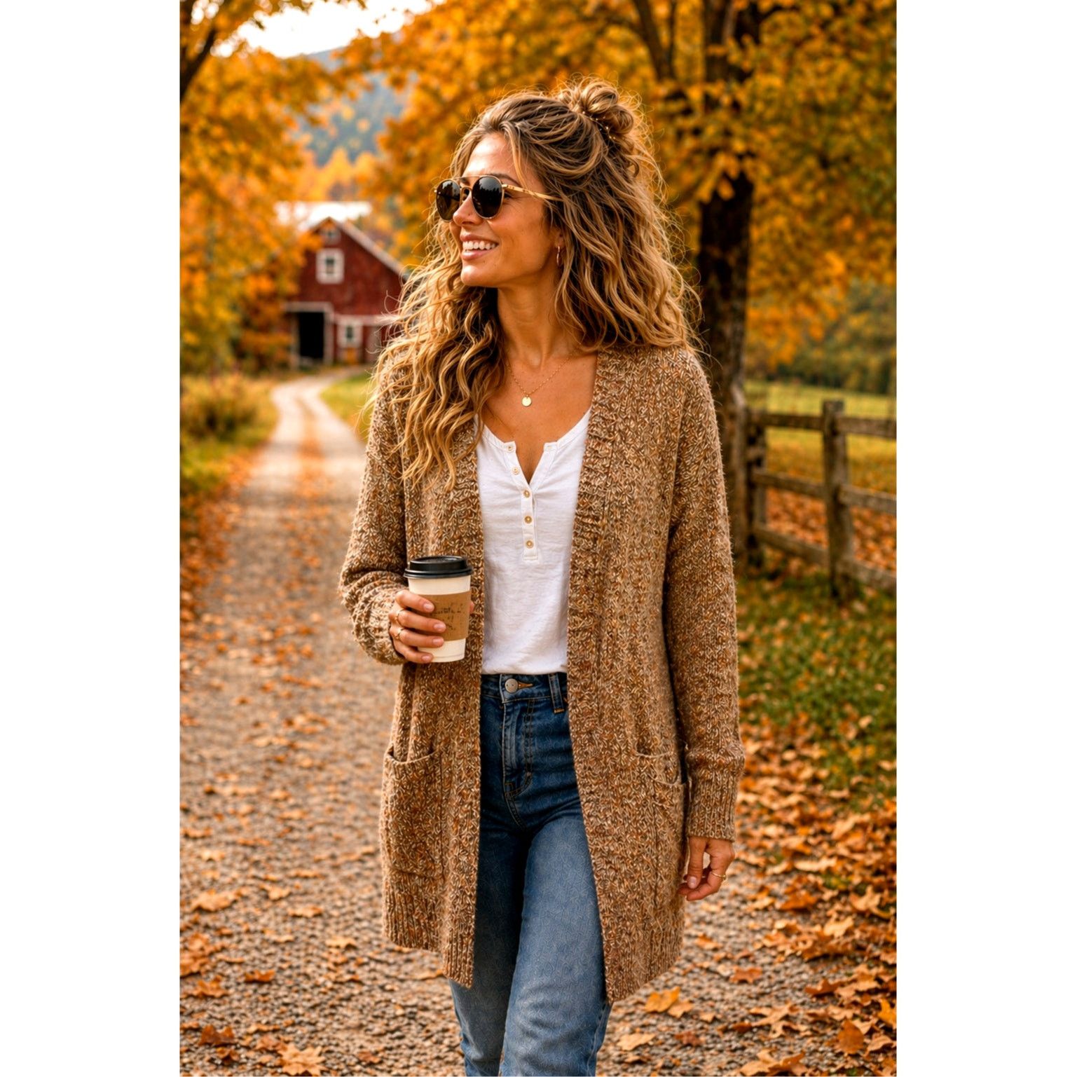 Other Love Ellie Speckled Long Open Front Cardigan Multi Brown L Size L / US 10 / IT 46 - 1 Thumbnail