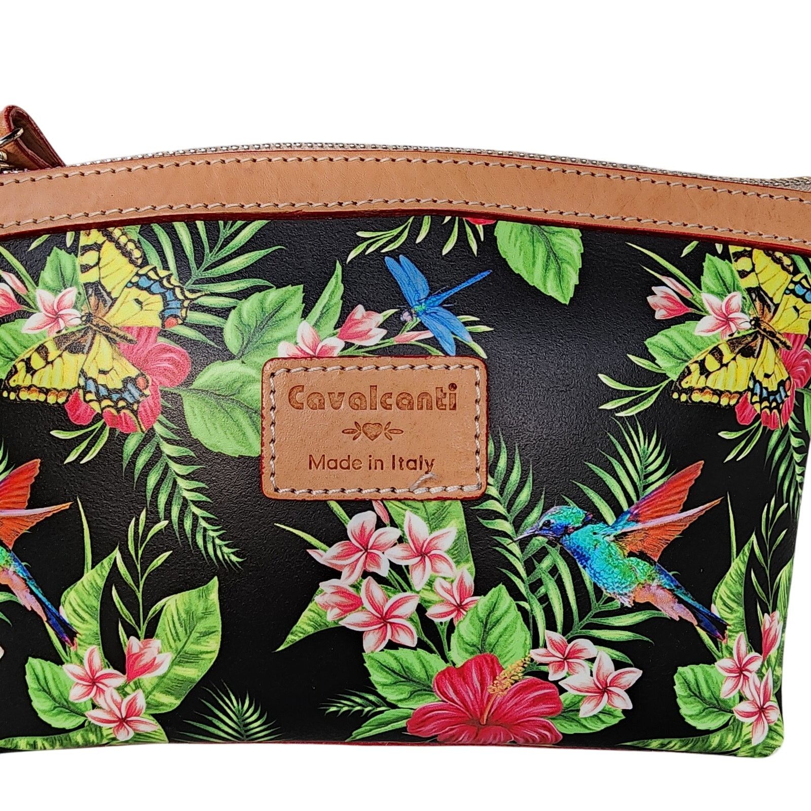 Designer Cavalcanti Tropical Floral Leather Pouch Wristlet Clutch Size ONE SIZE - 3 Thumbnail