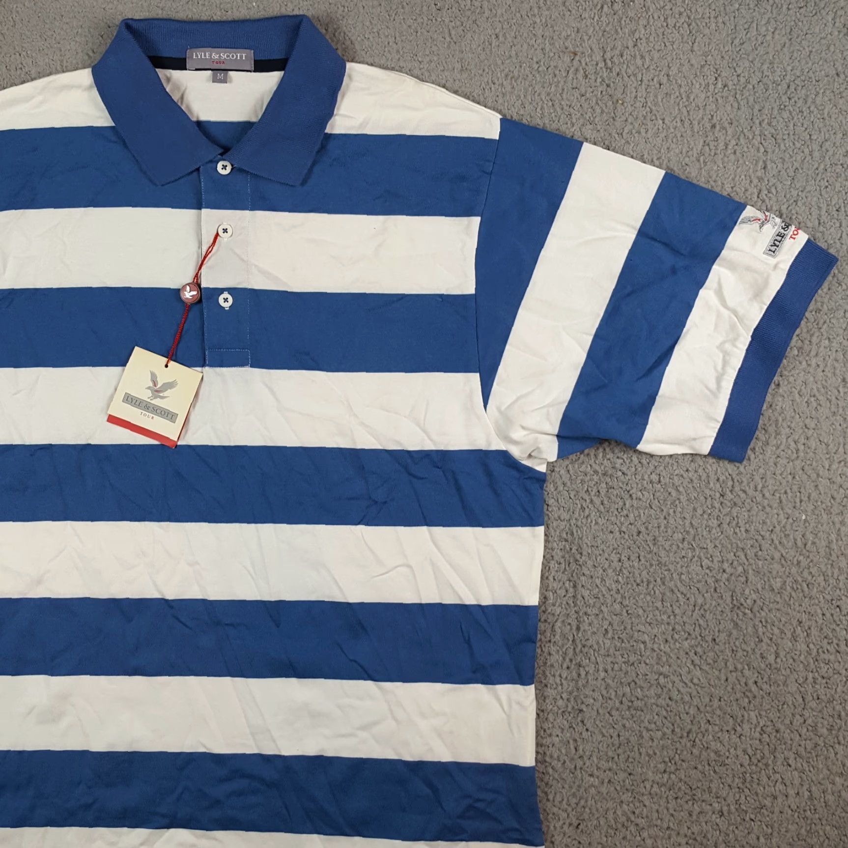 Lyle & Scott VINTAGE Lyle & Scott Polo Shirt Men’s M Striped Surf Blue Collared Short Sleeve Knitted Cotton 90s Preppy Skater Shirt Size US M / EU 48-50 / 2 - 4 Thumbnail