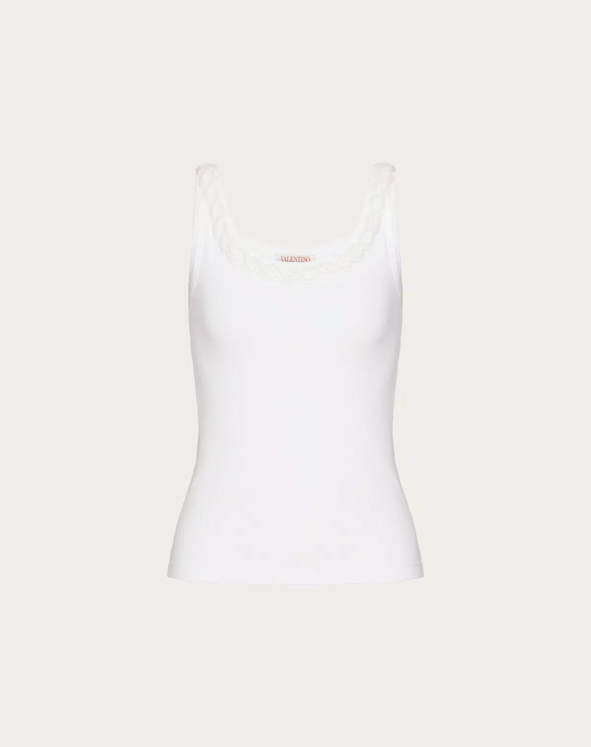 Valentino o1s1wg110426 Embroidered Cotton Rib Top in White Size XL / US 12-14 / IT 48-50 - 1 Thumbnail