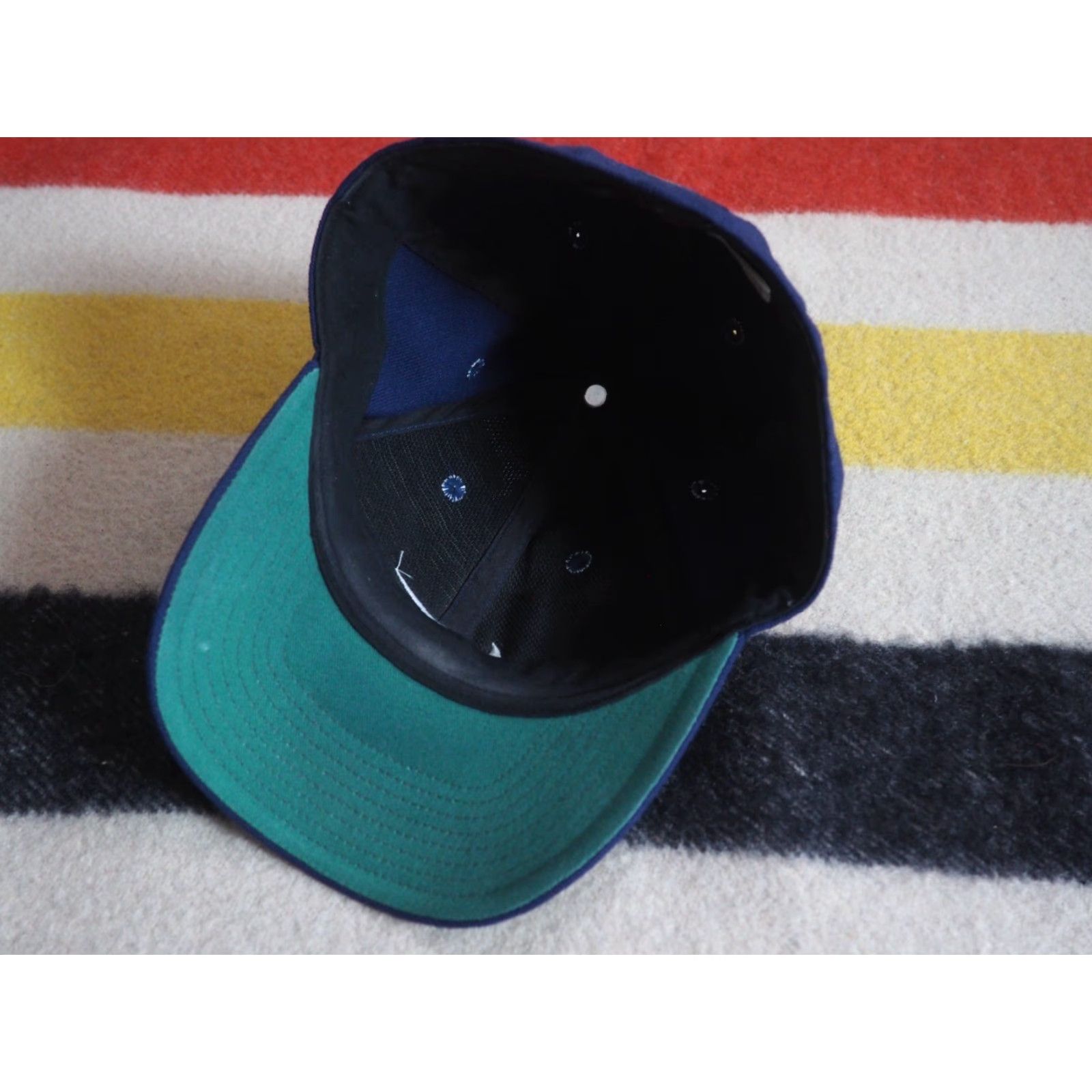 Nike VTG Nike Navy Blue Mini Swoosh Check Fitted Baseball Hat 7 1/2 Mens 90s 2000s Pattern: Solid Size ONE SIZE - 3 Thumbnail