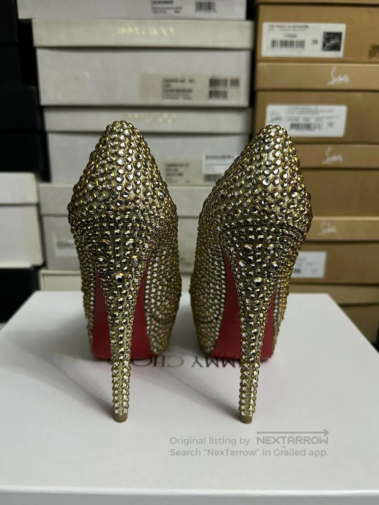 Christian Louboutin Christian Louboutin Gold Crystal Heels. Size US 4 / IT 34 - 4 Thumbnail