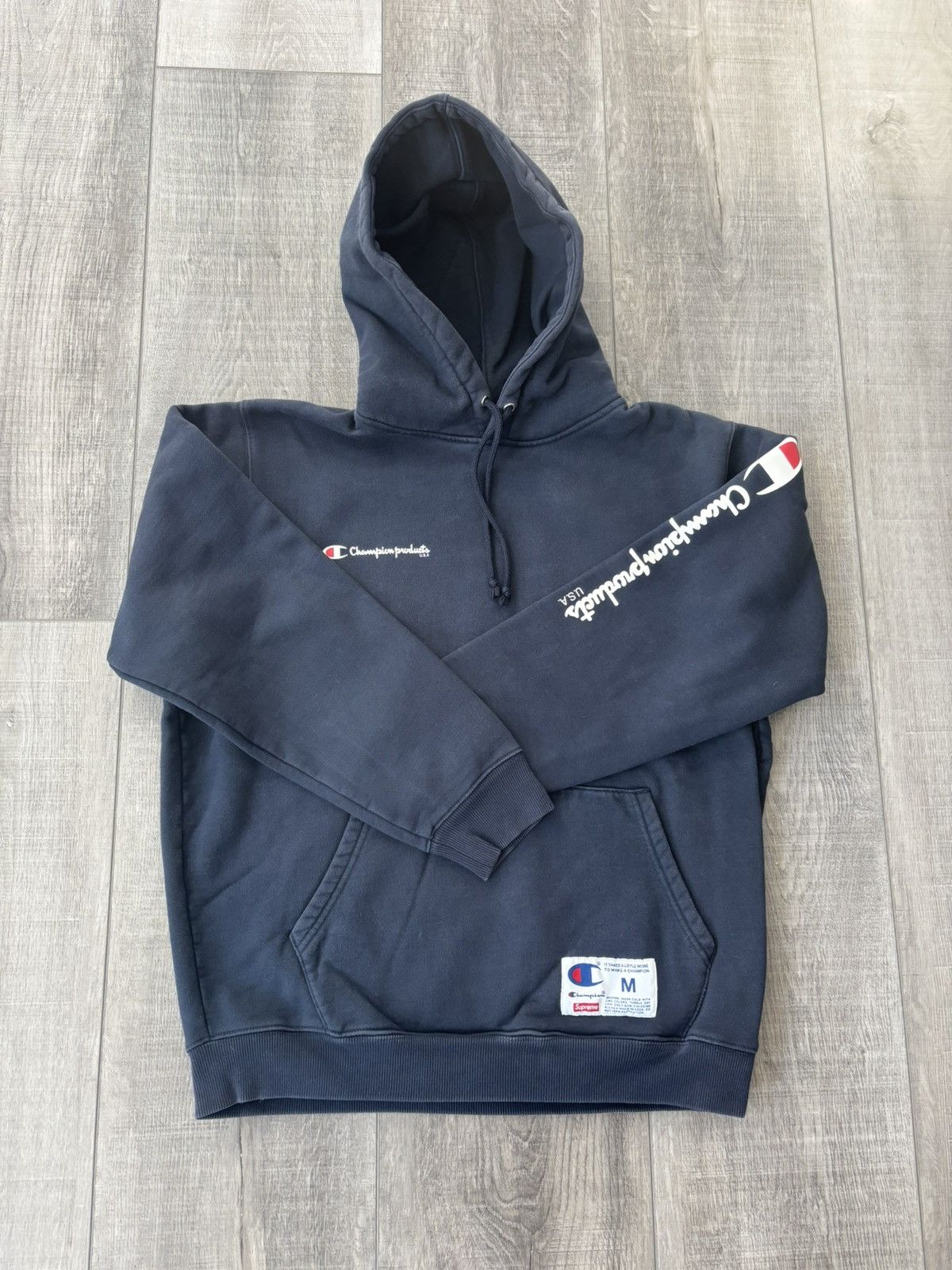 Supreme Champion Hoodie Navy | Grailed