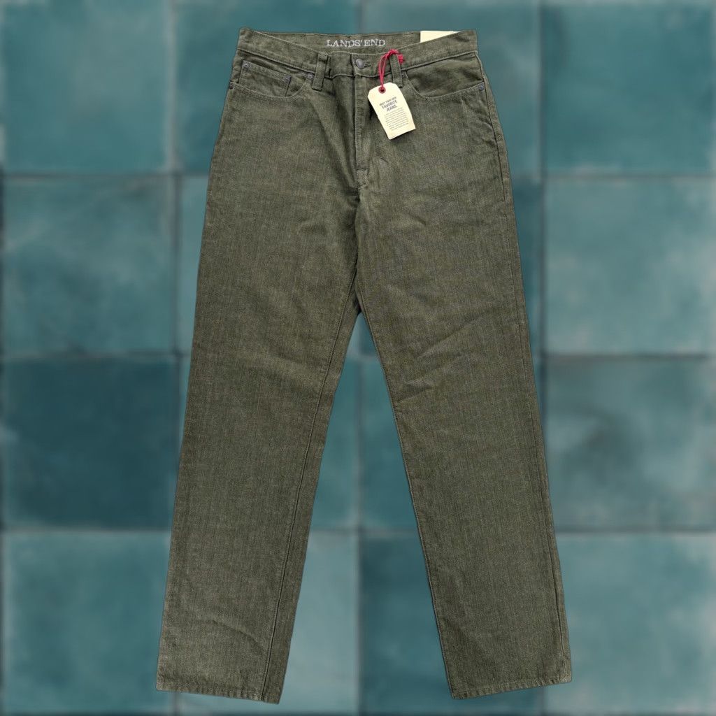 Lands' End Lands' End Traditional Fit Jeans Mens 33x34 Green Medium Wash Denim Straight NWT Size US 33 - 1 Thumbnail