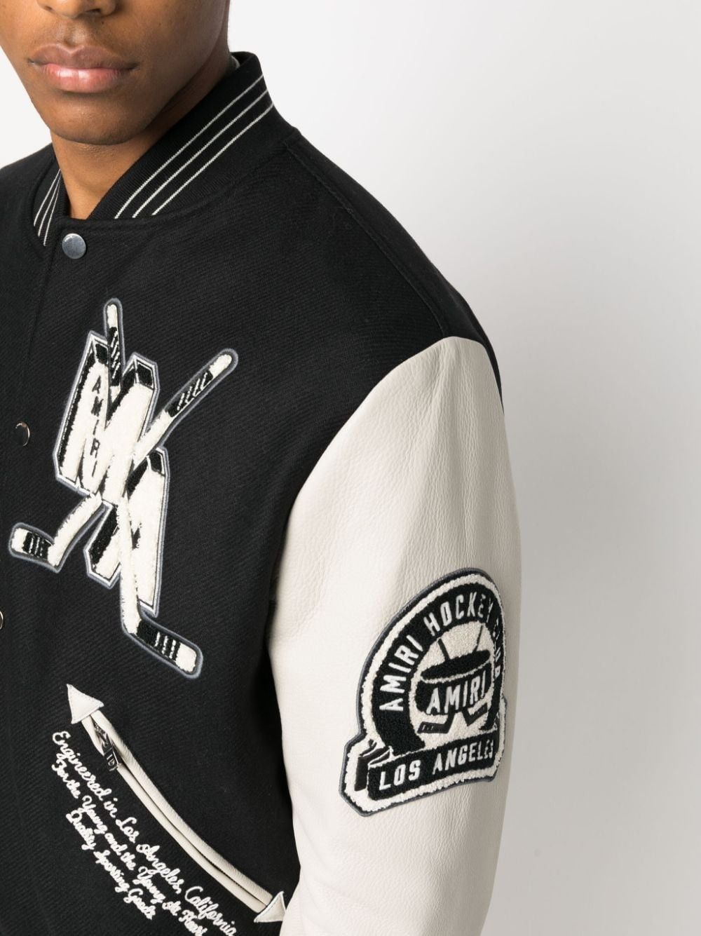 Amiri o1w1db10125 Logo-Appliqué Varsity Bomber Jacket Black/White Size US L / EU 52-54 / 3 - 5 Thumbnail