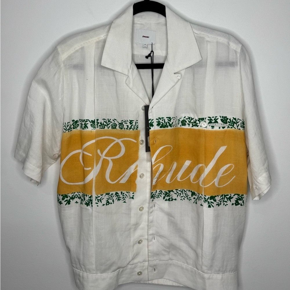 Rhude Rhude Linen Cuban Shirt White Yellow Green Men’s Size Medium Size US M / EU 48-50 / 2 - 2 Thumbnail