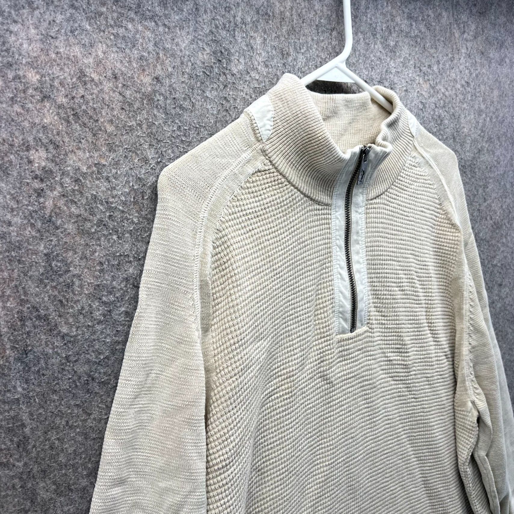 Tommy Bahama Tommy Bahama Sweater Mens XL Beige Quarter Zip Fleece Waffle-Knit Mock Neck Pullover Long Sleeve Size US XL / EU 56 / 4 - 5 Thumbnail