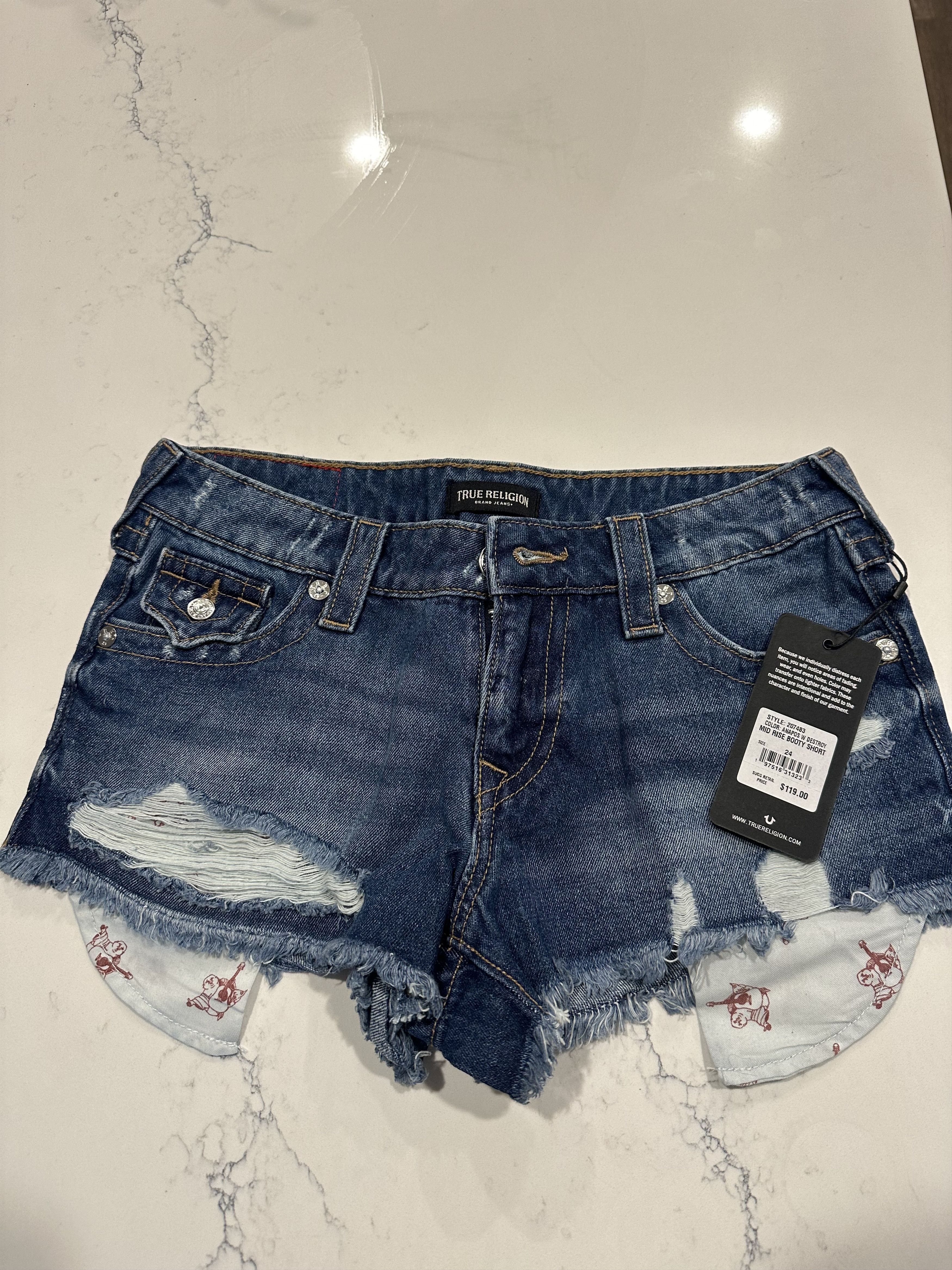 True Religion Mid Rise Booty Short Size 24" / US 00 / IT 34 - 2 Thumbnail