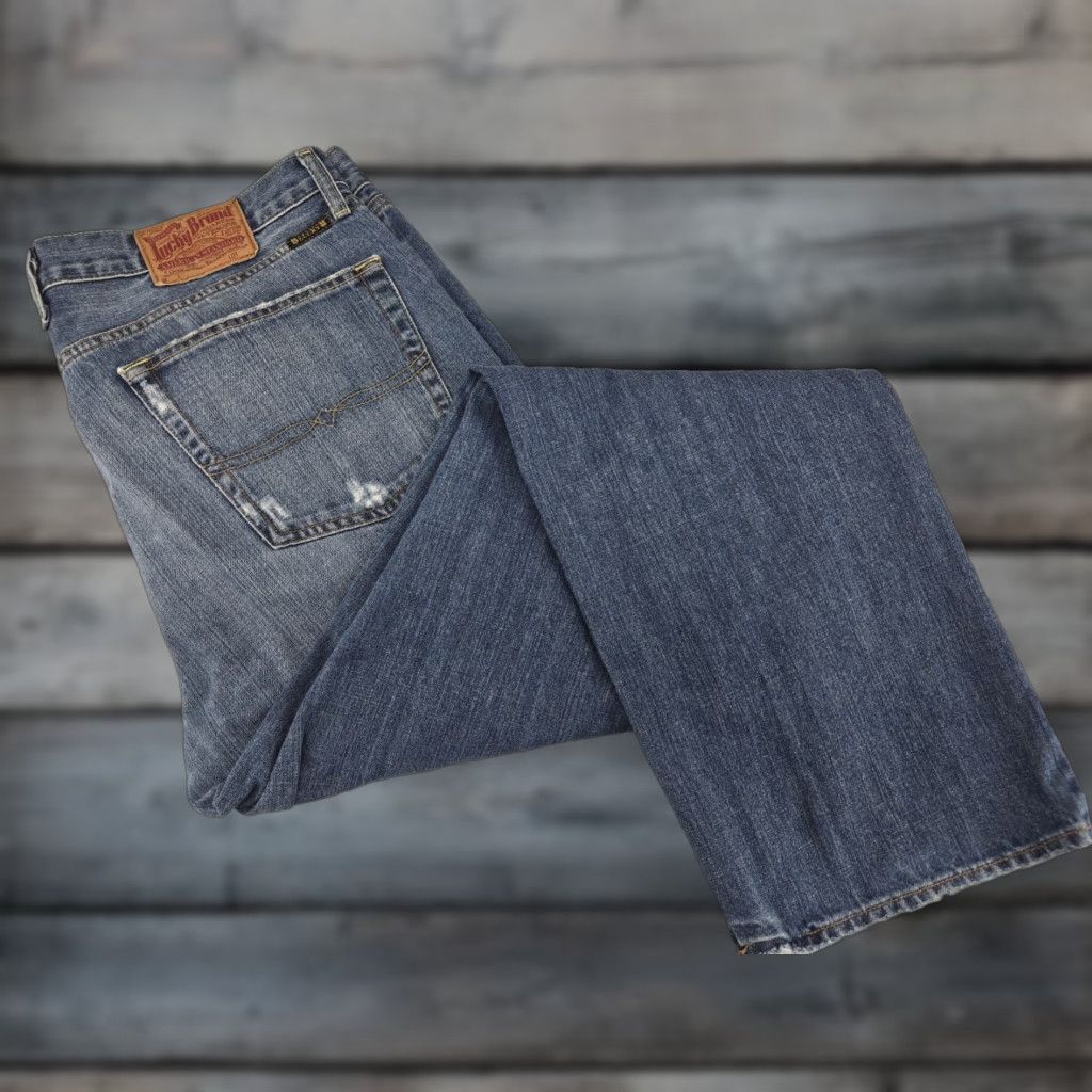 Lucky Brand Lucky Brand Jeans Men's Straight Leg 38x33 Blue Dark Stone Wash Regular Inseam 33 5-Pocket Denim Logo Gift? Size US 38 / EU 54 - 1 Thumbnail