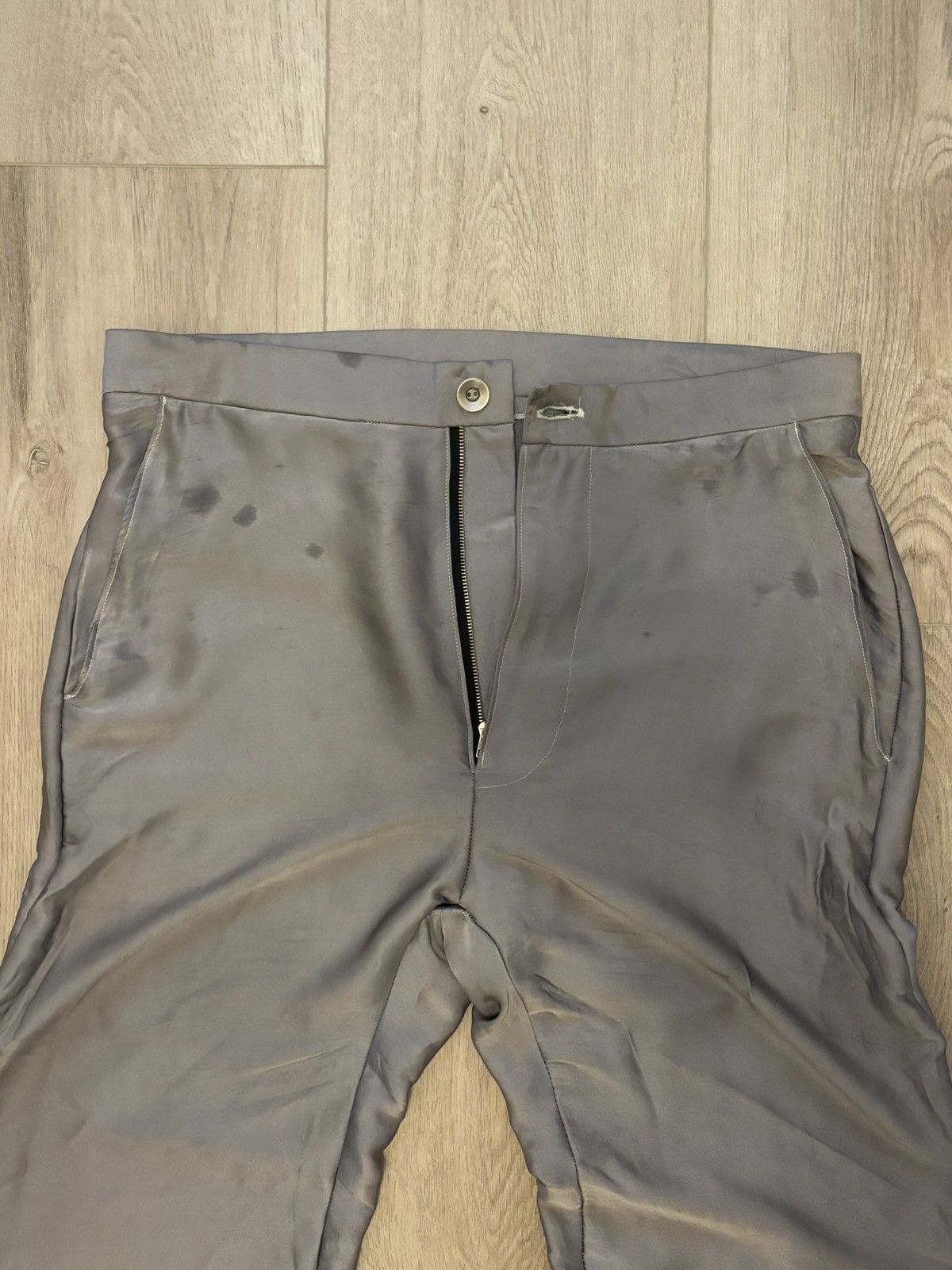 Other Custom Made Silver Silk Charmeuse Bell Bottom Pants – Medium Size US 34 / EU 50 - 4 Thumbnail