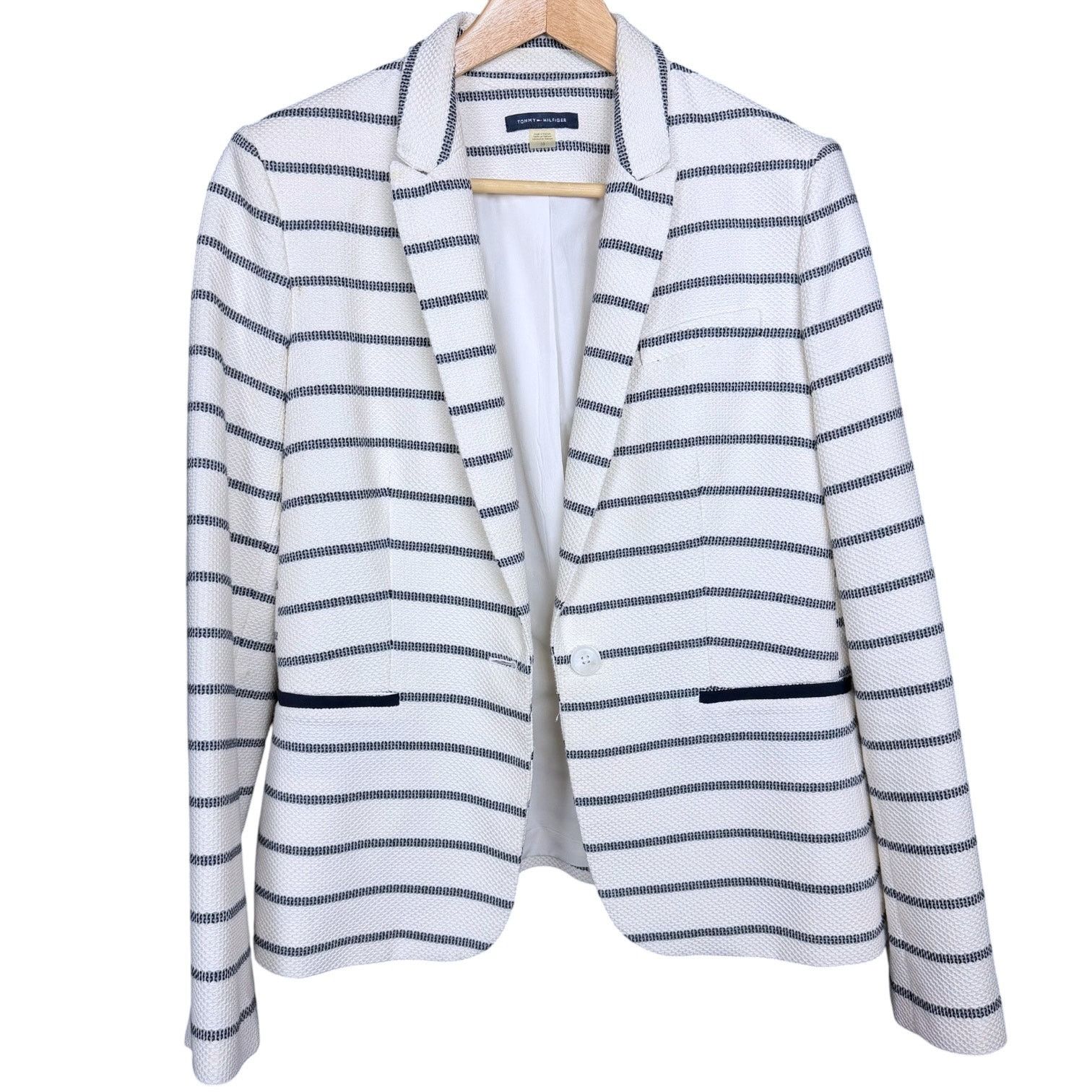 Tommy Hilfiger Tommy Hilfiger Blue White Nautical Blazer Women's 10 Work Size L / US 10 / IT 46 - 1 Thumbnail