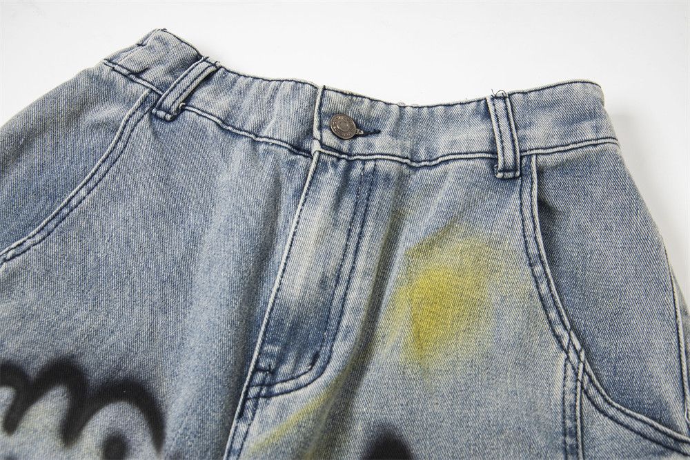 Jean Men's distressed washed graffiti cartoon machete jeans Size US 32 / EU 48 - 3 Thumbnail