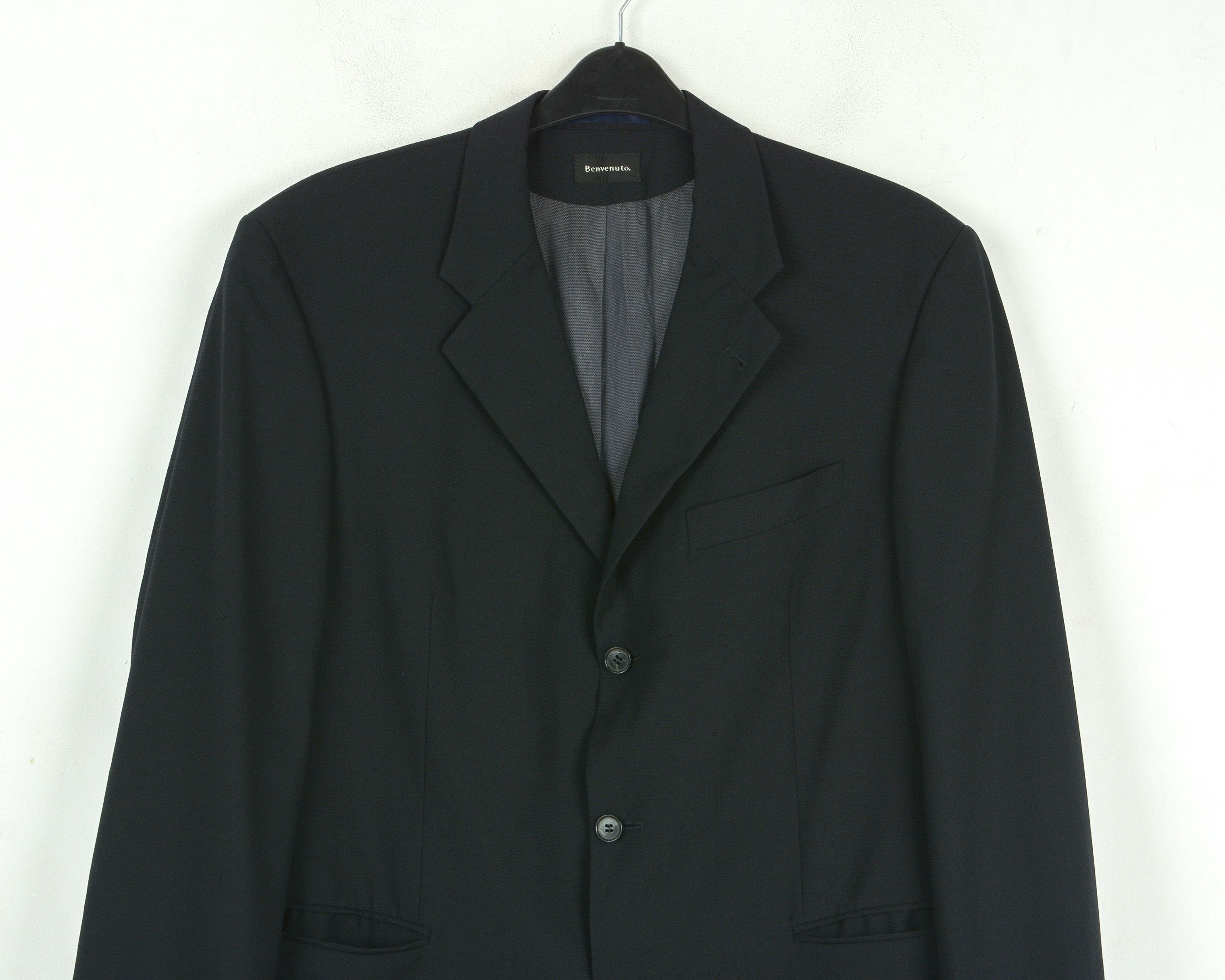 BENVENUTO. Men Wool Blazer XL Jacket EU 54 Suit Jacket Formal Black Size 44R - 2 Thumbnail
