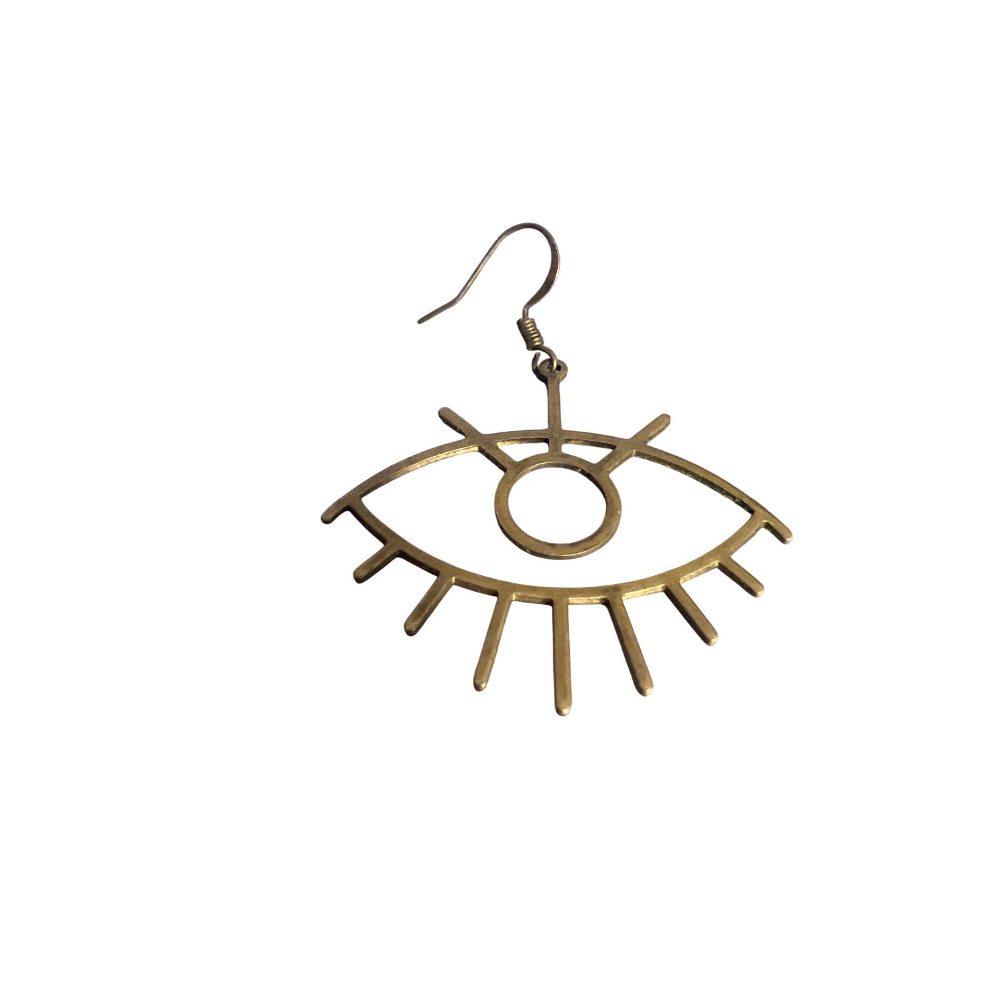 Other Evil Eye Shaped Brass Dangle SINGLE Earring Openwork Hook 2" Size ONE SIZE - 2 Thumbnail