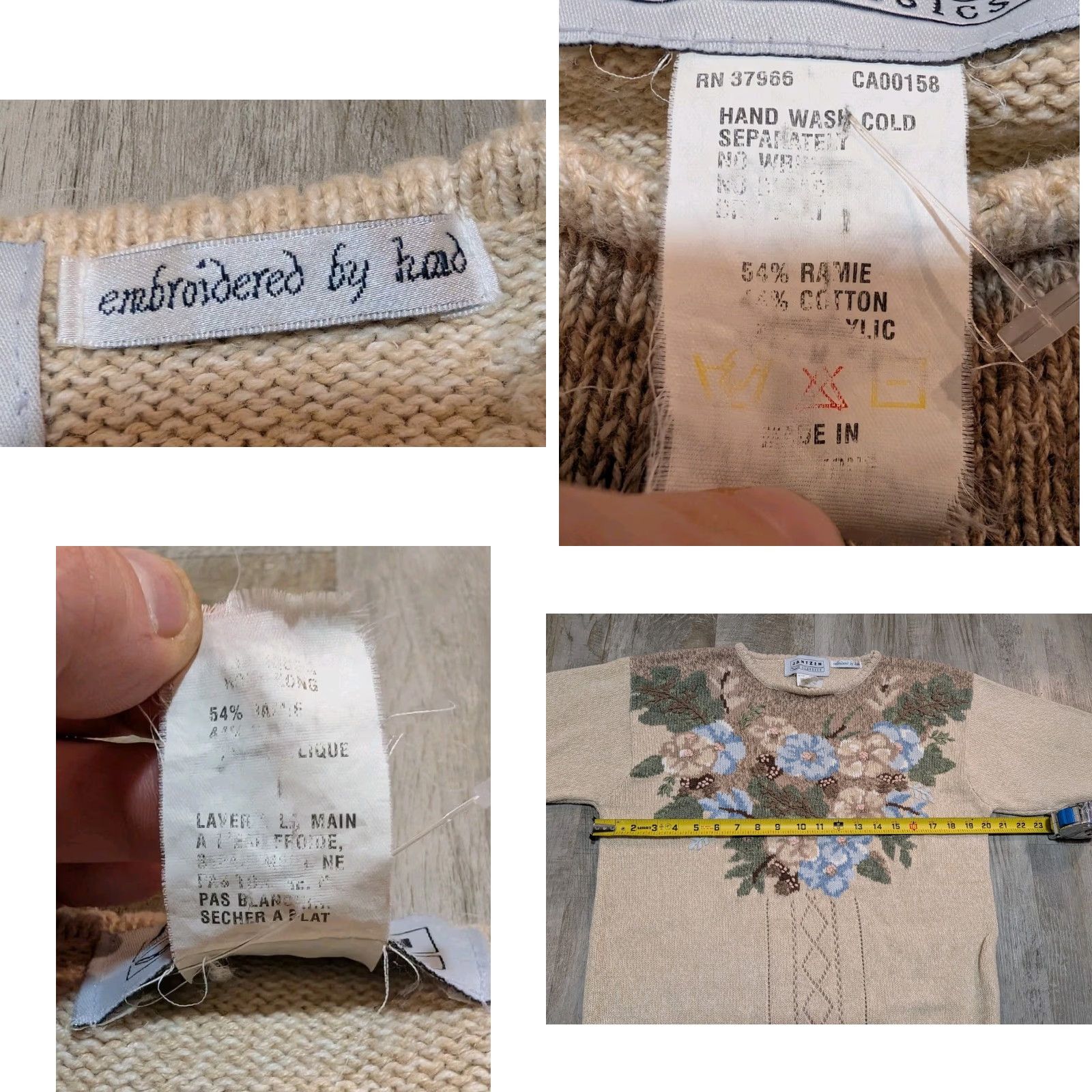 Jantzen VINTAGE Jantzen Sweater Womens M Beige Knit Crew Neck Floral Embroidered Raglan Long Sleeve Pullover Size M / US 6-8 / IT 42-44 - 8 Thumbnail