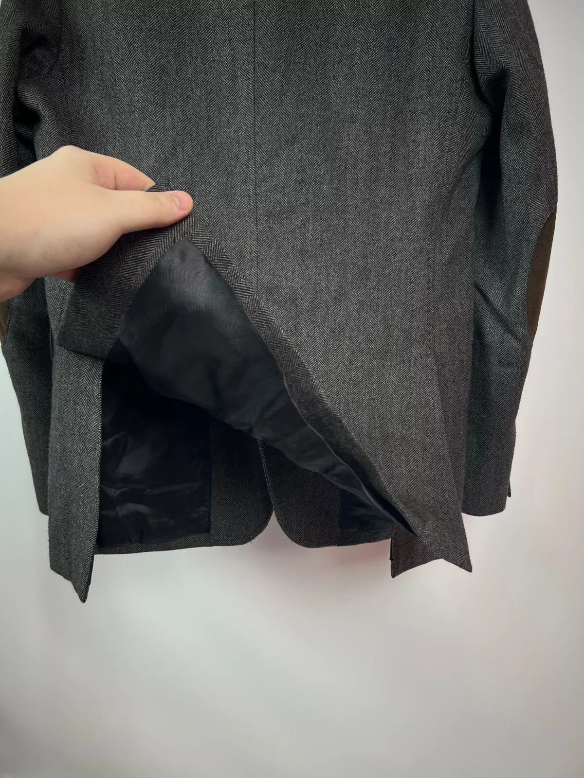 Massimo Dutti Massimo Dutti Grey Herringbone Wool Elbow Patches Blazer Size 40R - 14 Thumbnail