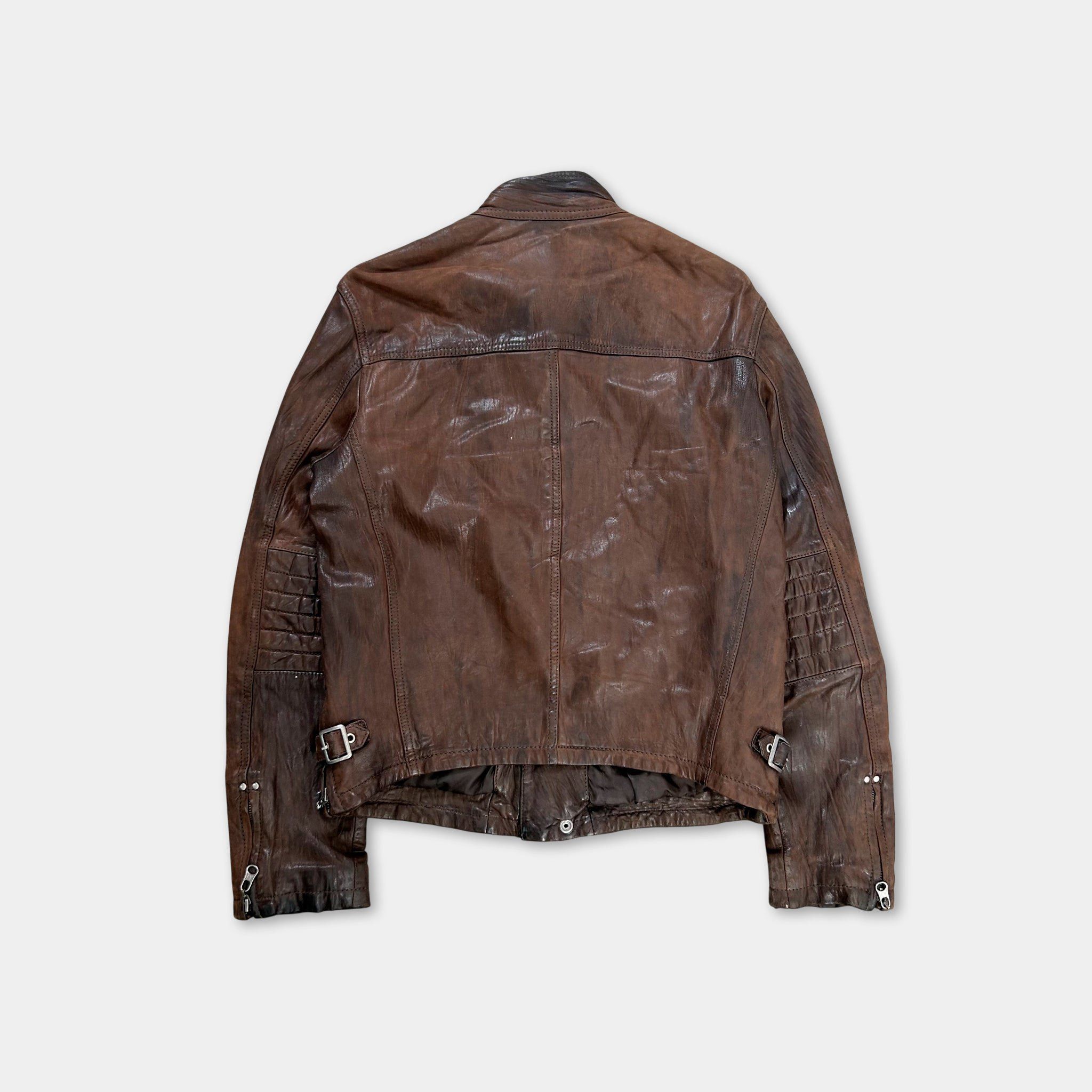 Armani Armani Jeans Brown Aged Leather Jacket Size US M / EU 48-50 / 2 - 5 Thumbnail