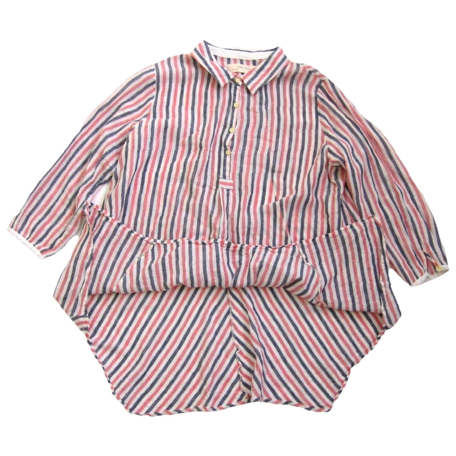 Anthropologie VINTAGE Isabelle Sinclair Anthropologie Linen Pink Blue White Stripe 3/4 Sleeve Blouse L Size L / US 10 / IT 46 - 5 Thumbnail