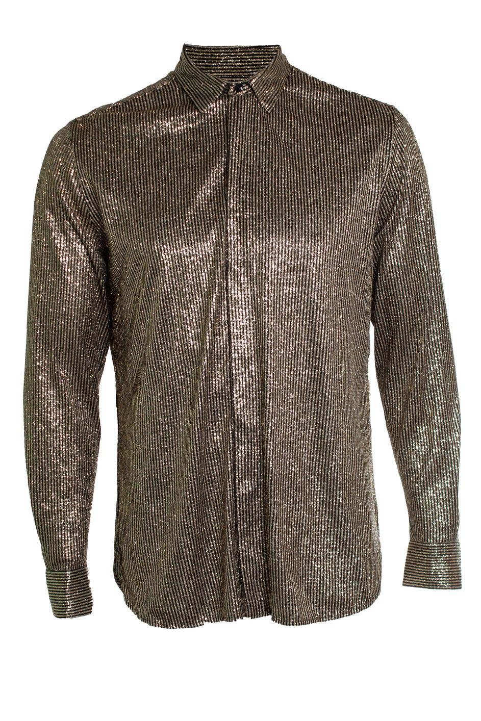 Saint Laurent Paris Saint Laurent, Black and gold striped lurex shirt Size US S / EU 44-46 / 1 - 1 Thumbnail