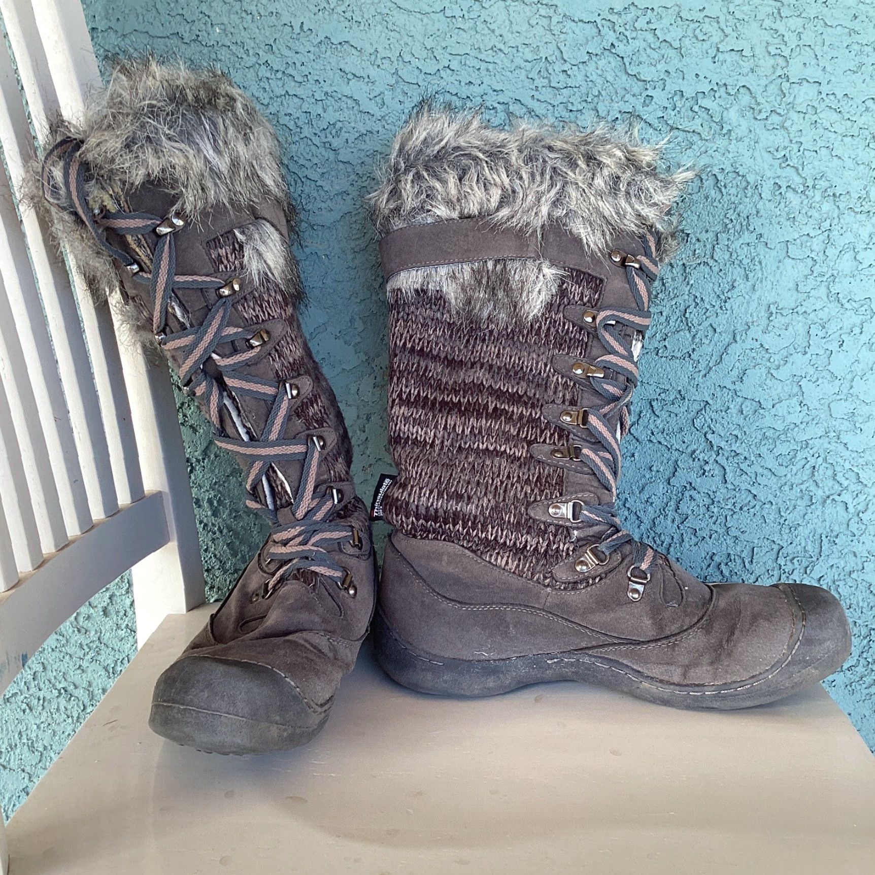 Vintage Muk Luks Gwen Boots Winter Knit Waterproof 10 Women Brown Mid-Calf Lace Up Faux Fur 3M Thinsulate Insulation Flaw Read Size US 10 / IT 40 - 5 Thumbnail