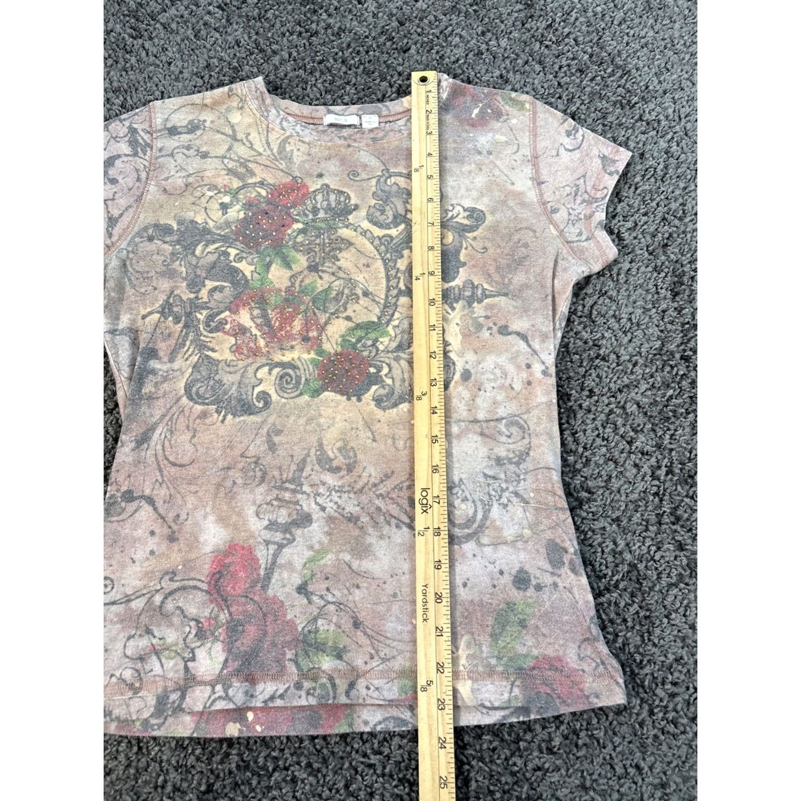 Gloverall VINTAGE Apt 9 T Shirt Womens Medium Rhinestone All Over Print Pink 90s White Crew Neck Mens? Womens Size M / US 6-8 / IT 42-44 - 2 Thumbnail