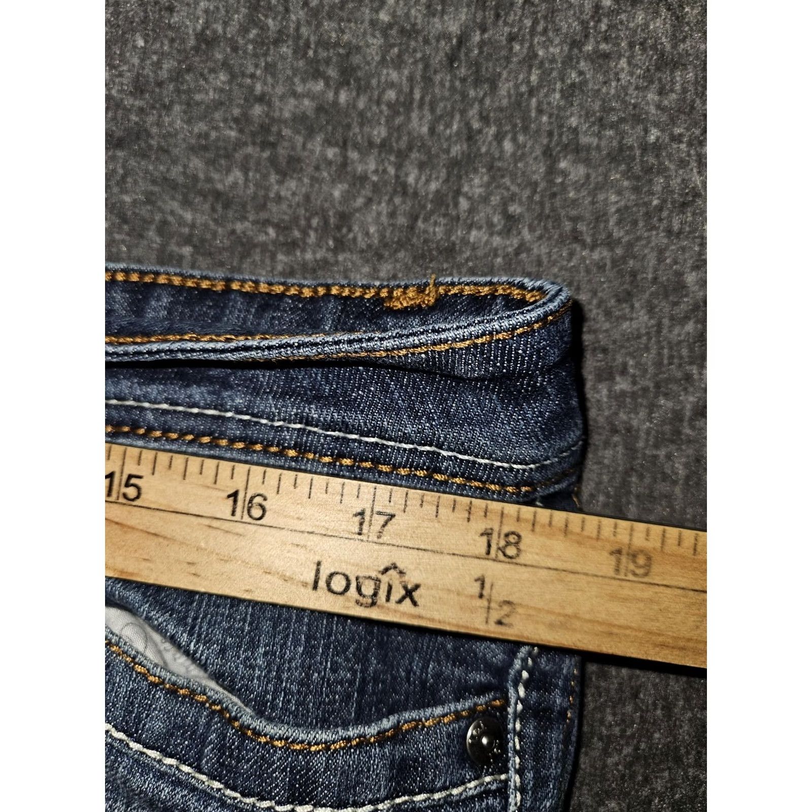 L.E.I. l.e.i. Ashley Jeans Womens 15 Short Blue Low Rise Bootcut Embroidered Pockets Jeans Size 36" / US 14 / IT 50 - 3 Thumbnail