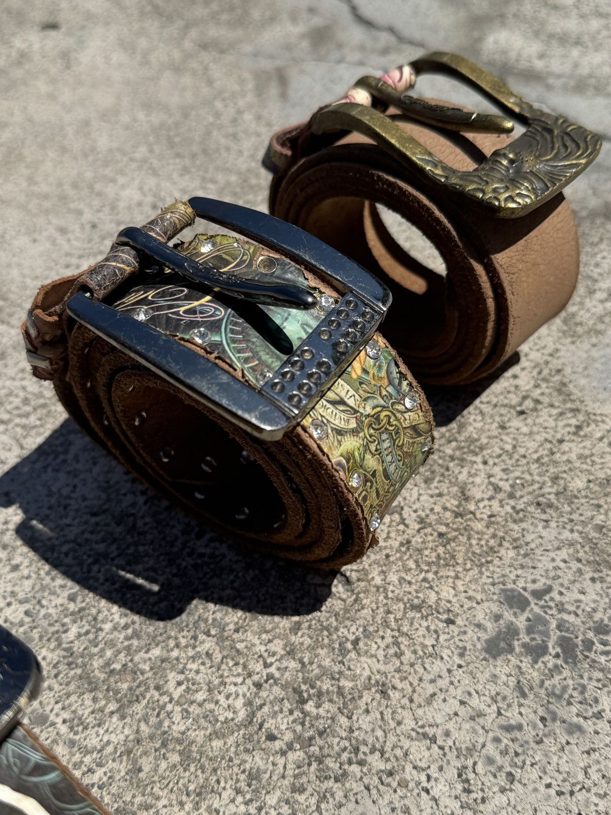 Ed Hardy × Vintage Ed Hardy X Christian Audigier Tattoo Art Leather Belts Size ONE SIZE - 3 Thumbnail
