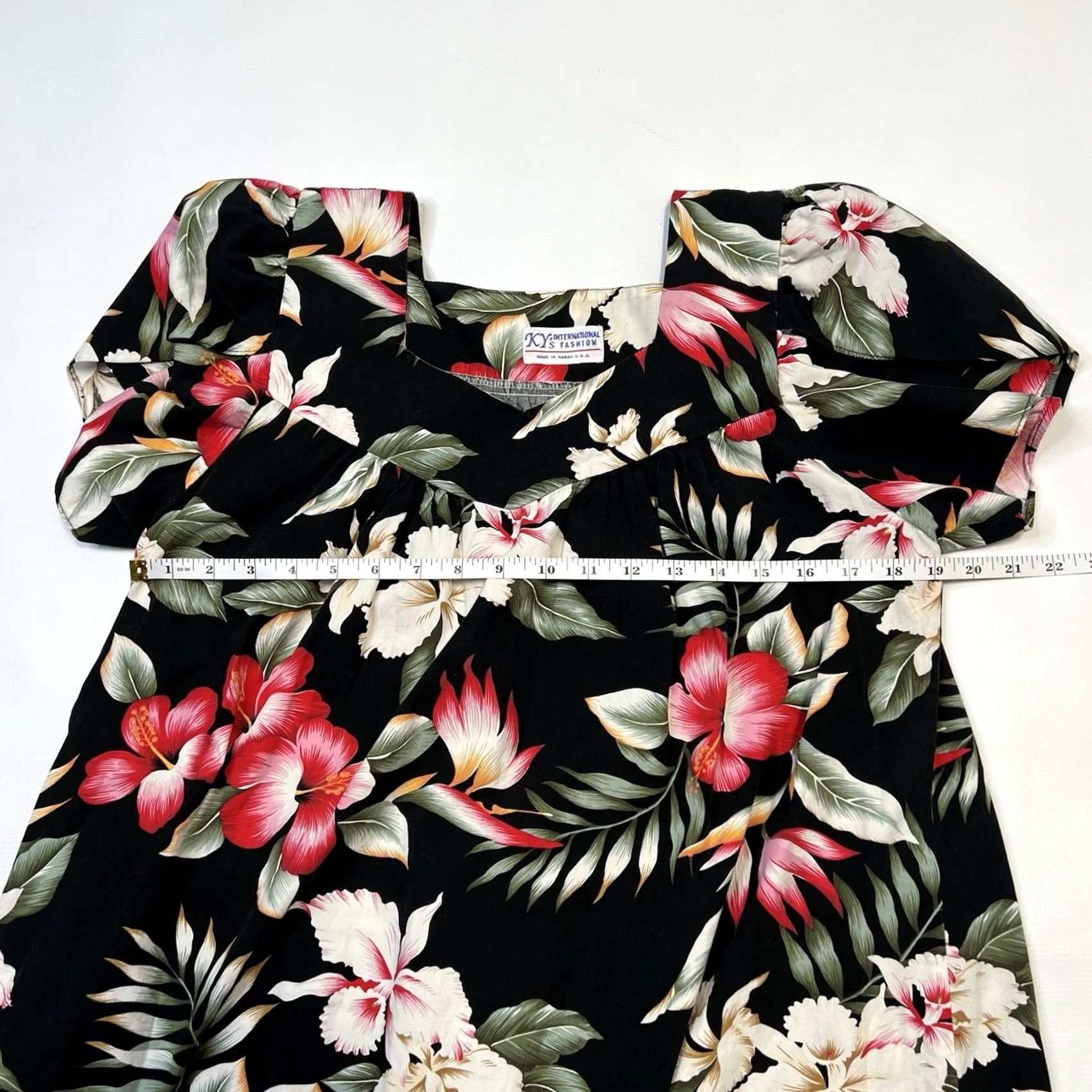 Vintage Vintage KY'S Women's Muumuu Hawaiian Midi Dress Cotton Black Floral Large Size L / US 10 / IT 46 - 6 Thumbnail