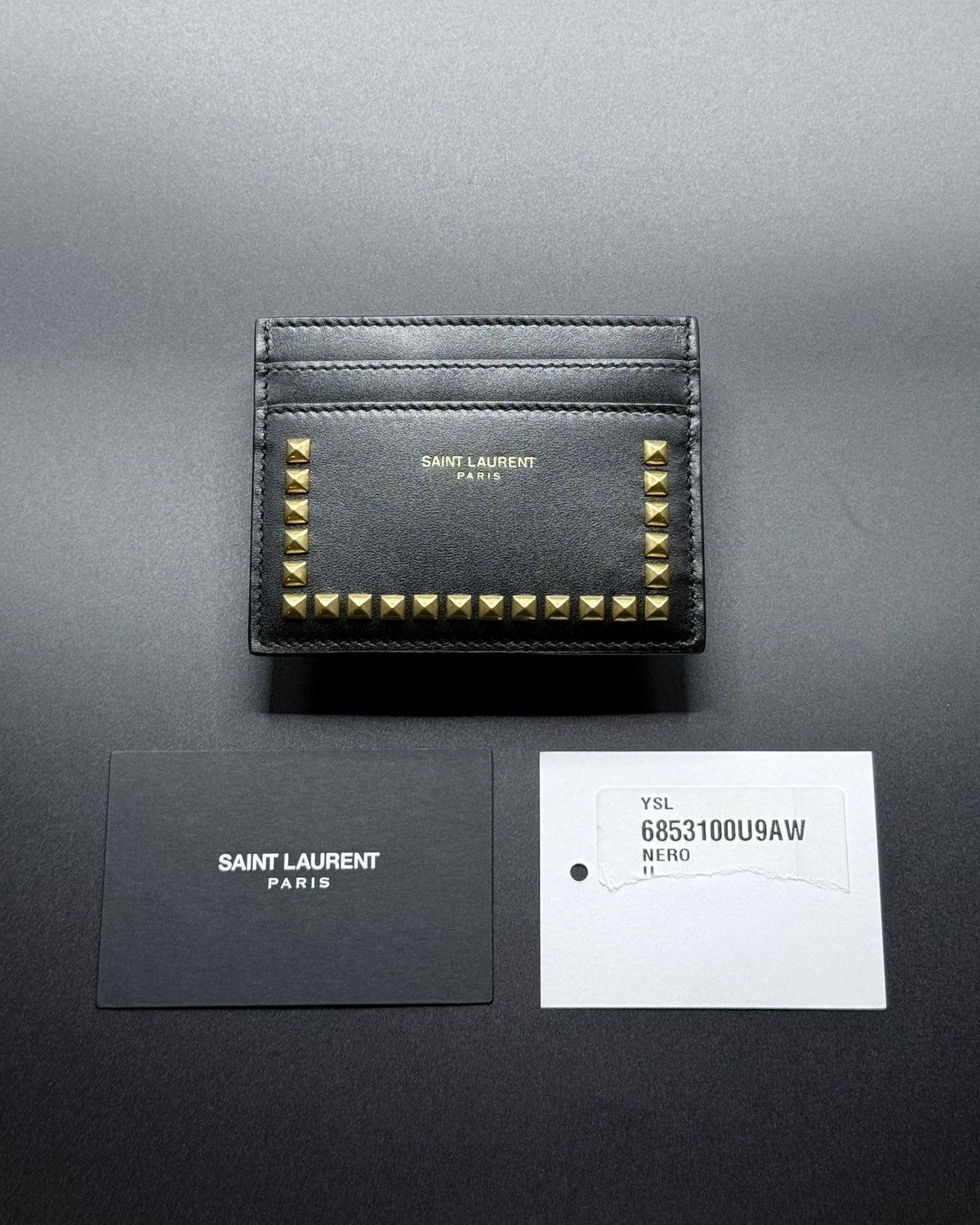 Saint Laurent Paris Saint Laurent Studded Leather Card Holder Black Size ONE SIZE - 4 Thumbnail