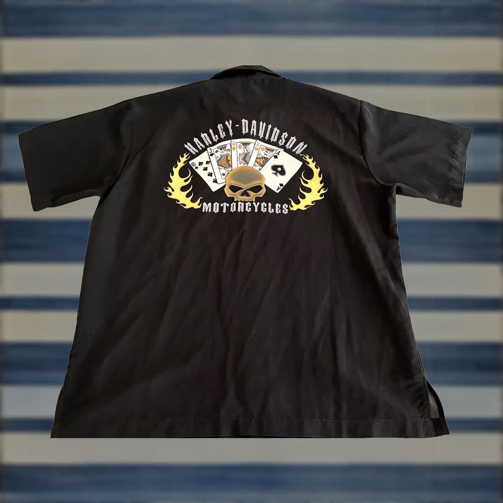 Harley Davidson Harley-Davidson Short Sleeve Button-Up Shirt Black Flames Skull Cards Mens Large Size US L / EU 52-54 / 3 - 1 Thumbnail