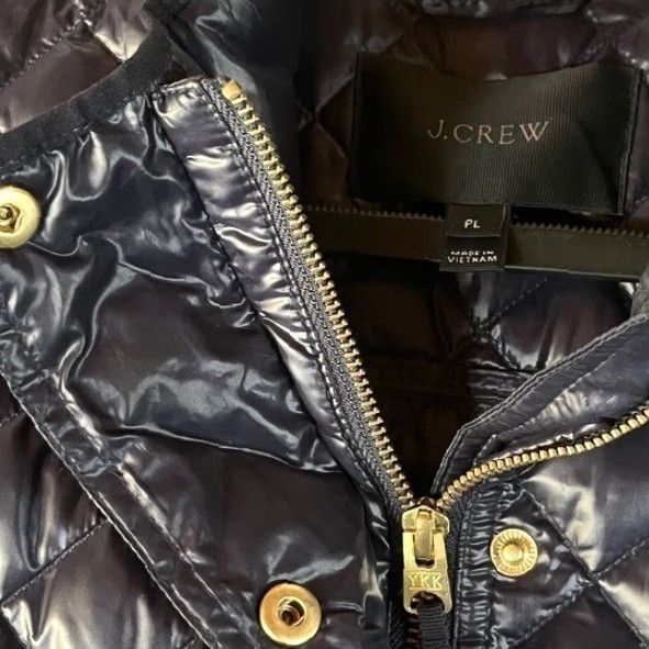 J.Crew J. Crew Quilted Puffer Down Jacket Navy Blue Snap Button Full Zip Women PL Blue Size L / US 10 / IT 46 - 4 Thumbnail