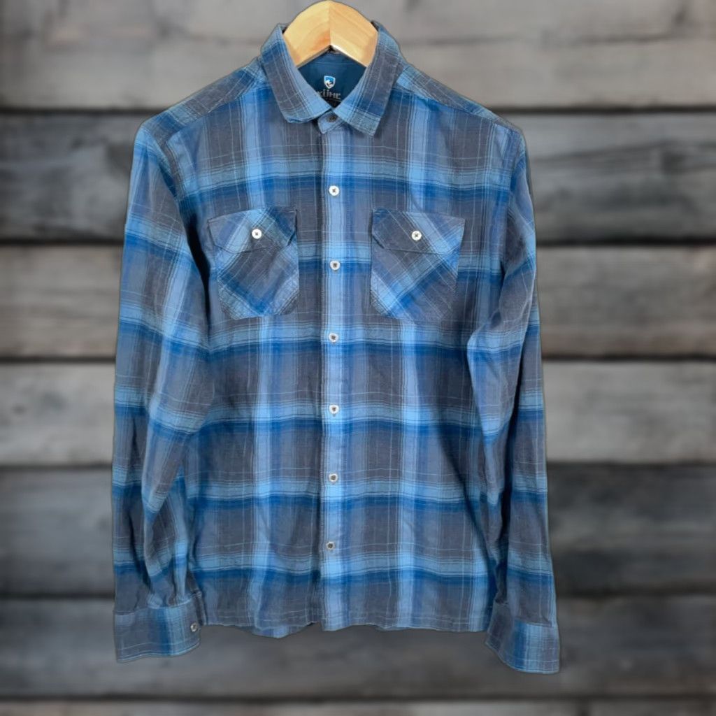 Vintage VINTAGE? No. Kuhl Dillingr Flannel Shirt Mens Large Blue Plaid Cotton-Tencel 7186 Long Sleeve Button-Up Fall Winter Casual Workwear Mens Size US L / EU 52-54 / 3 - 1 Thumbnail