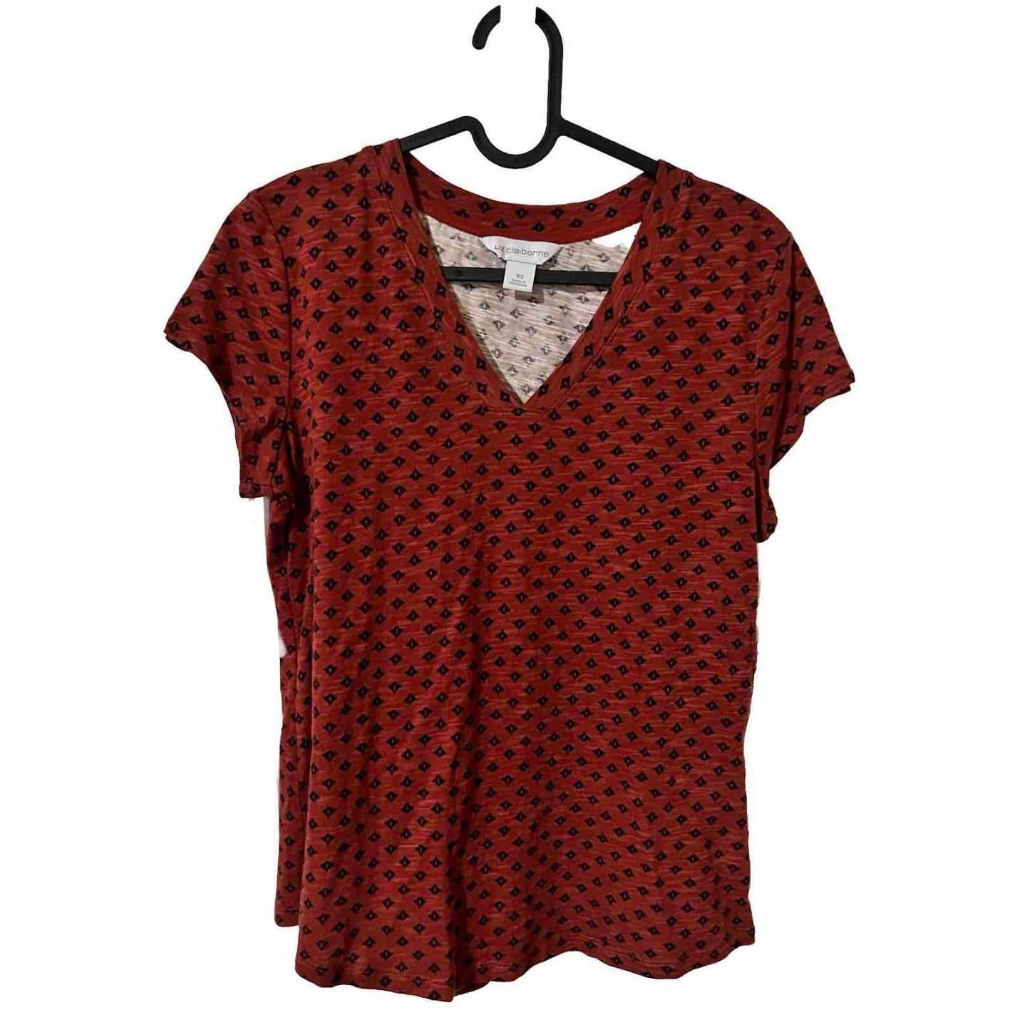 Liz Claiborne V-Neck Tee XS Brick Rust Top Blouse Short Sleeve Button Size XS / US 0-2 / IT 36-38 - 2 Thumbnail