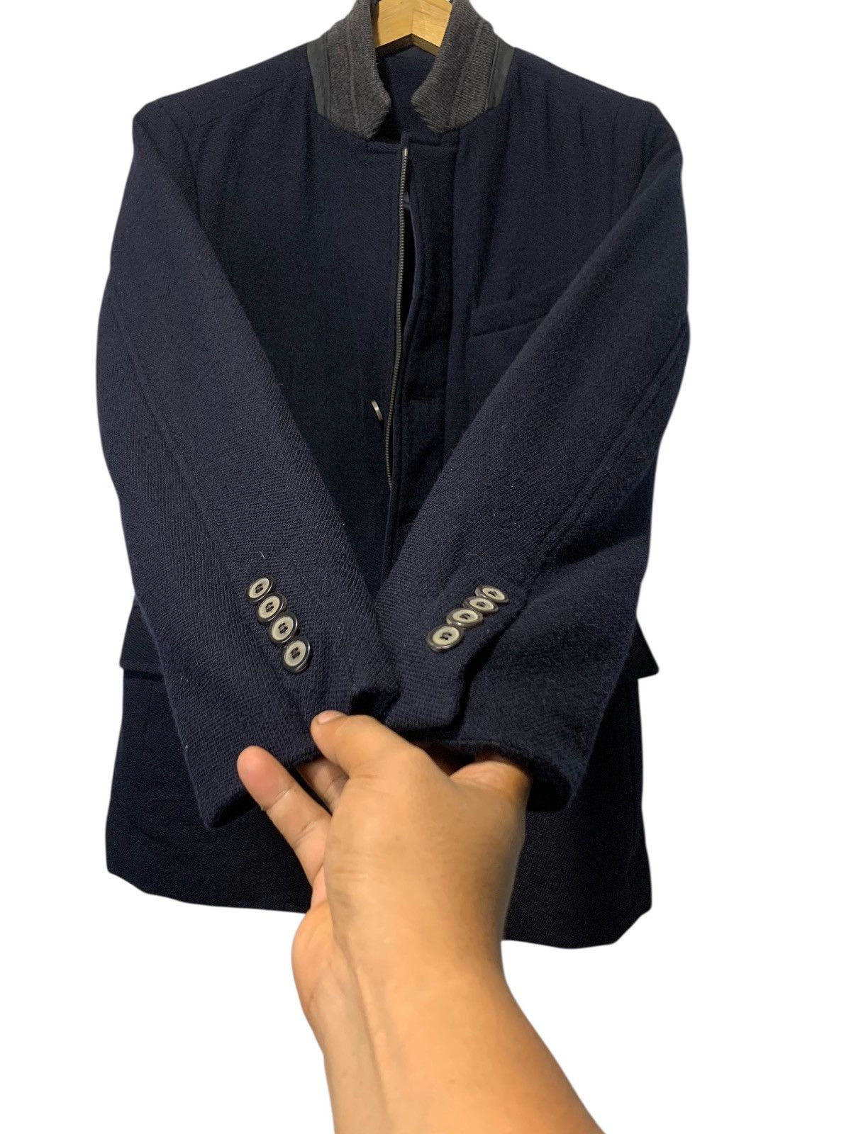 Solid Homme Solid Homme contrast leather collar wool blazer Size US M / EU 48-50 / 2 - 5 Thumbnail