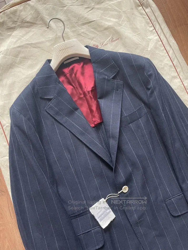Brunello Cucinelli Brunello Cucinelli Men's Chalk Stripe Single Breasted Suit Size 50L - 2 Thumbnail