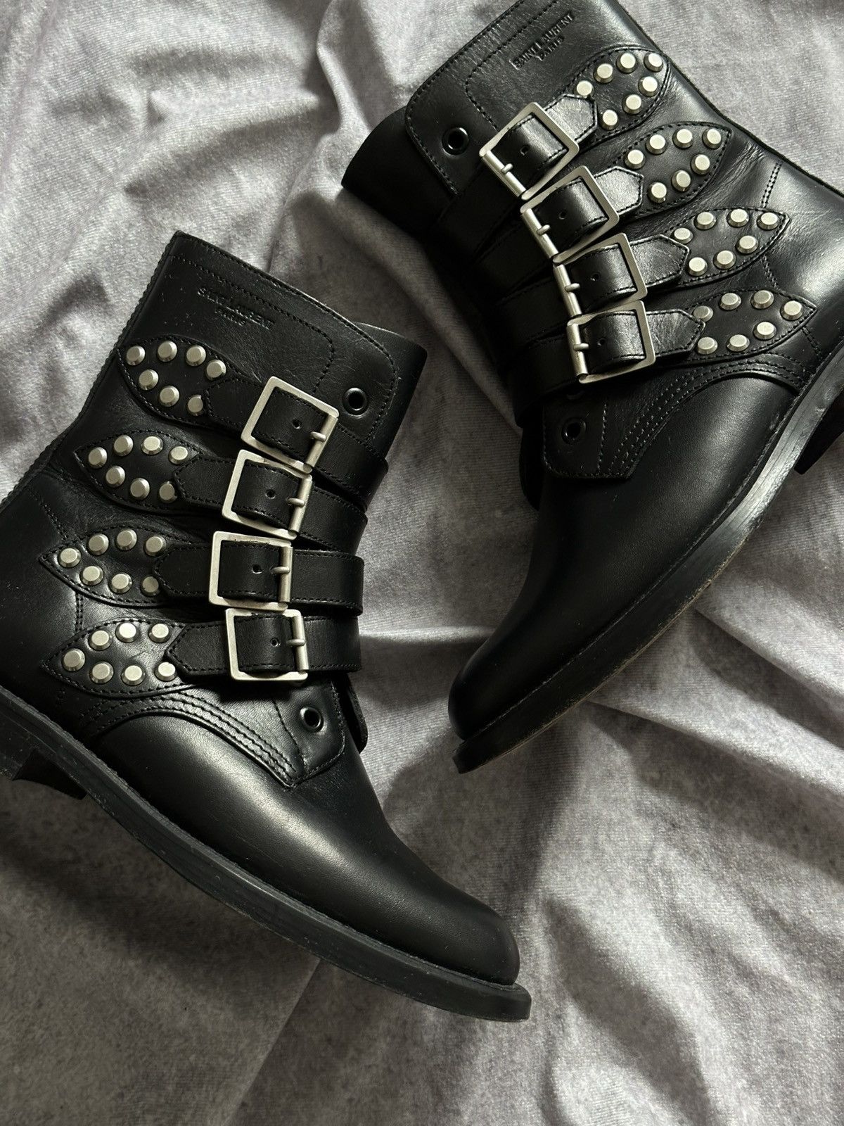 Saint Laurent Paris Saint Laurent Paris Studded Strap Rangers Boot Black Size US 6.5 / IT 36.5 - 2 Thumbnail
