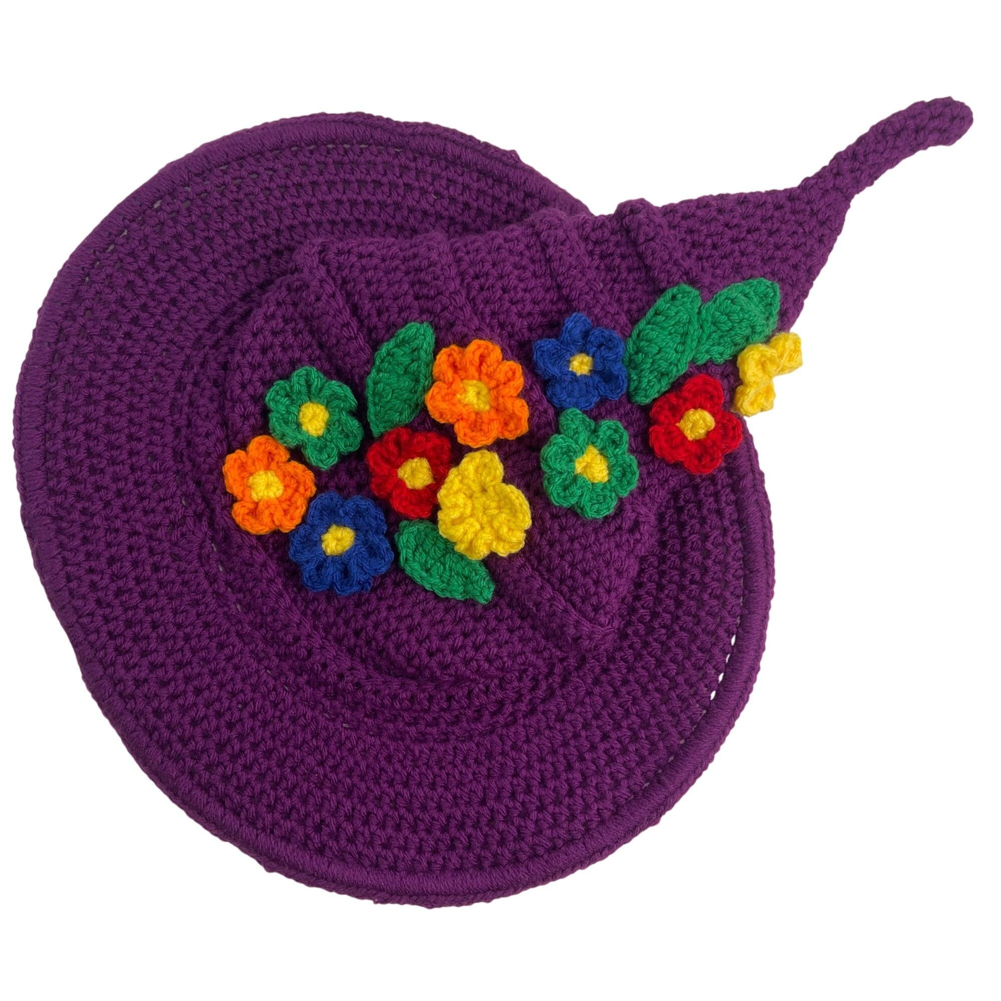 Handmade Crochet Witch Wizard Hat Purple w/ Red Orange Yellow Green B Size ONE SIZE - 3 Thumbnail
