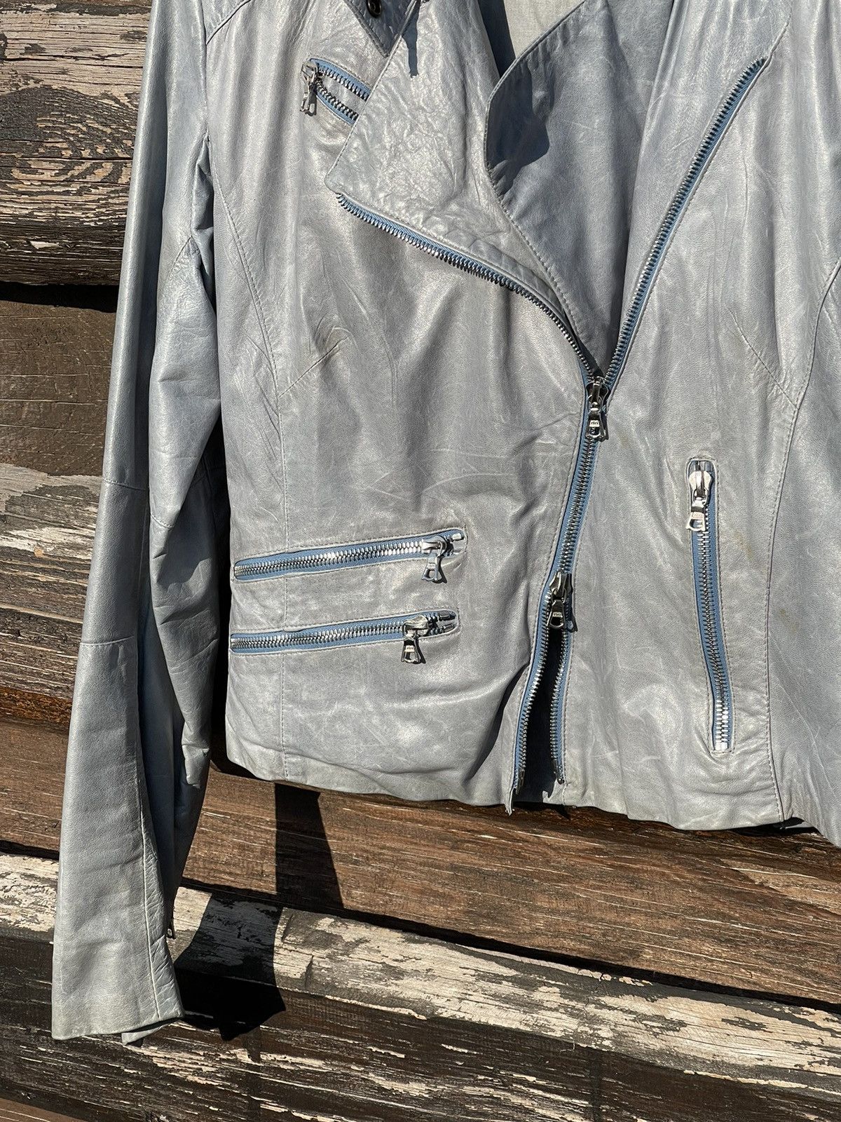 Designer Ventcouvert Paris Blue Leather Biker Jacket Size L / US 10 / IT 46 - 4 Thumbnail