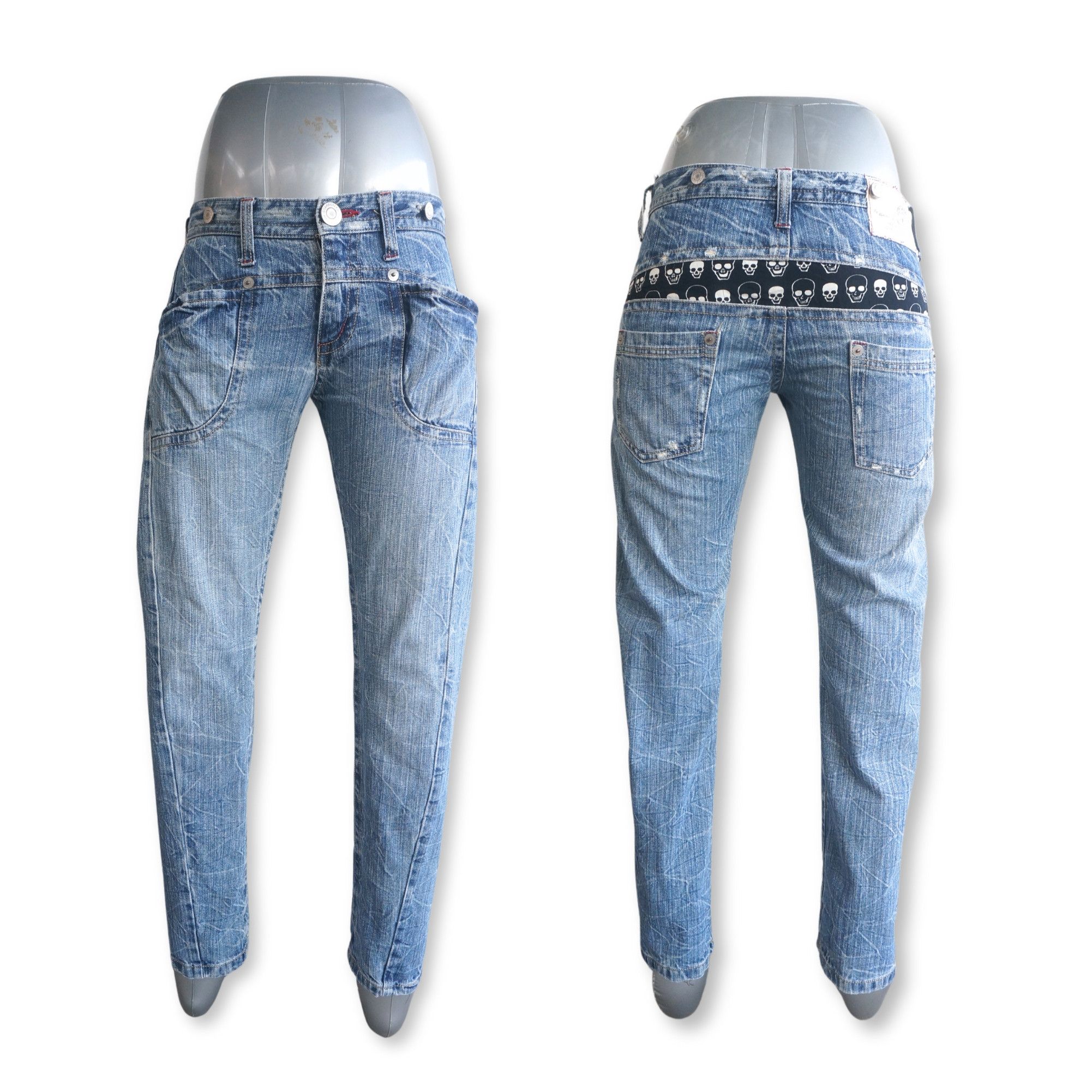 Japanese Brand Jouer Aux Echecs Skulls Jeans Size 29" - 1 Thumbnail