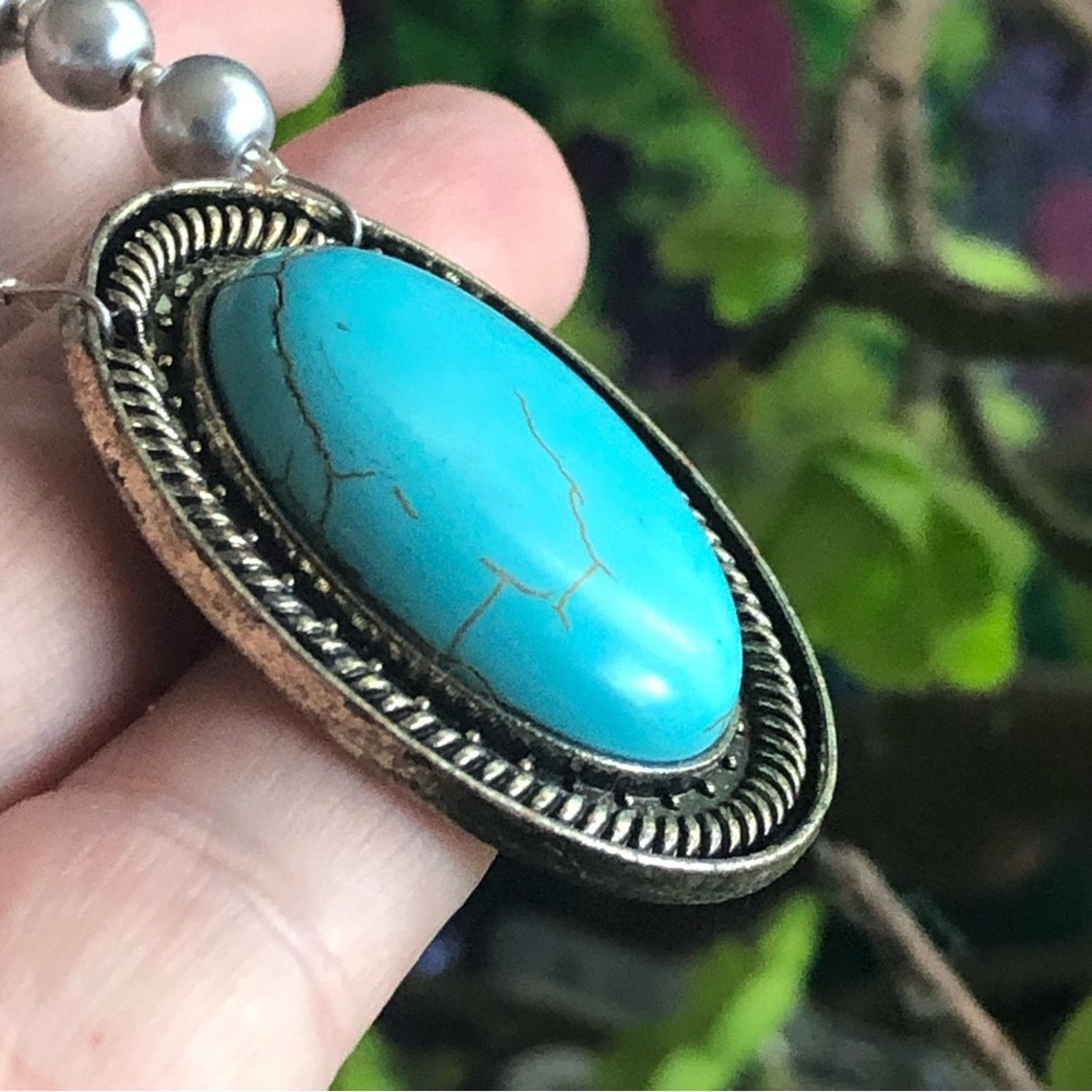 Handmade Handcrafted repurpose oval turquenite pendant Pearl necklace Size ONE SIZE - 9 Thumbnail