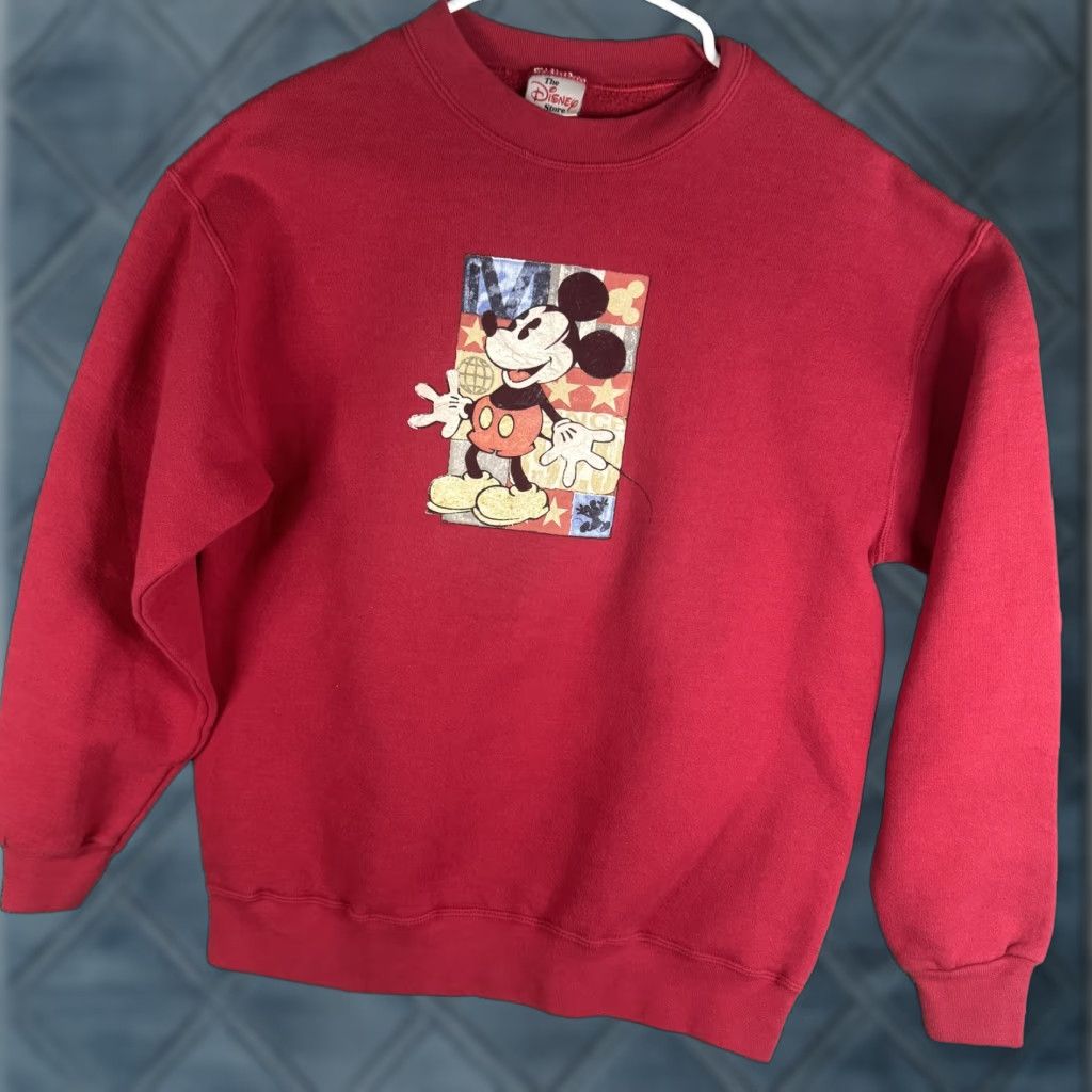 Disney VINTAGE Mickey Mouse Sweatshirt Mens M Red Graphic Print The Disney Store Crew Neck Pullover Fleece Cotton Polyester Long Sleeve Size US M / EU 48-50 / 2 - 1 Thumbnail