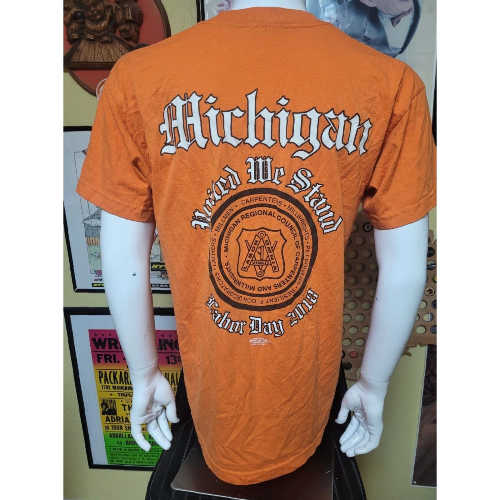 Vintage UBC Local 706 Detroit MI T Shirt Large Bayside Union Crew Neck Short Sleeve Cotton Blend Orange Men Graphic Print Size US L / EU 52-54 / 3 - 3 Thumbnail