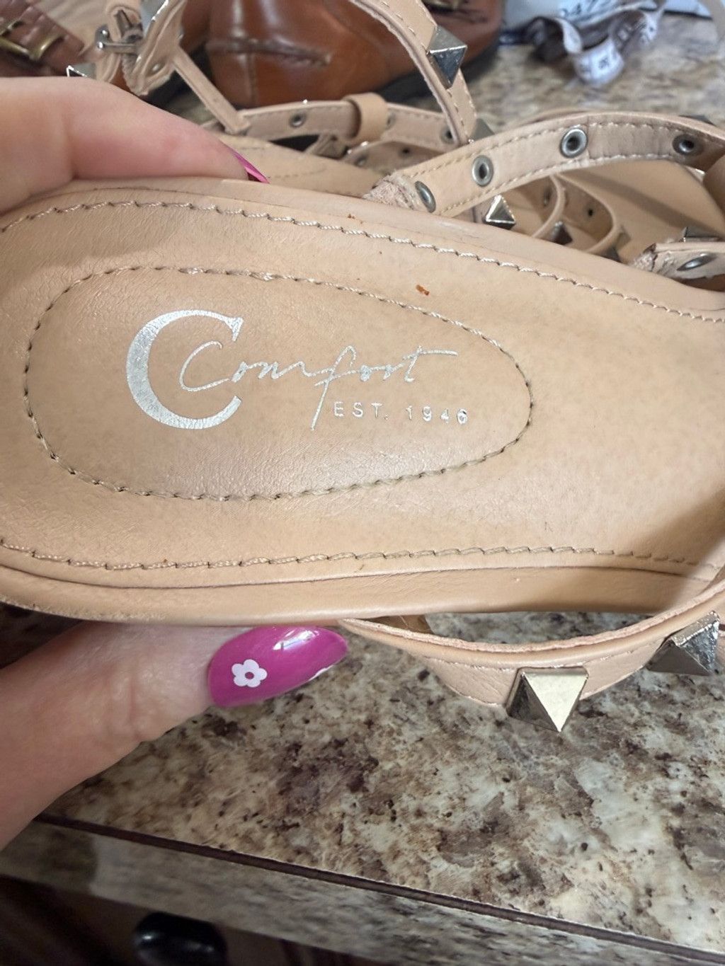 Comfort Colors Women's Comfort Beige Studded Block Heel Sandals Size 8 Size US 8 / IT 38 - 5 Thumbnail