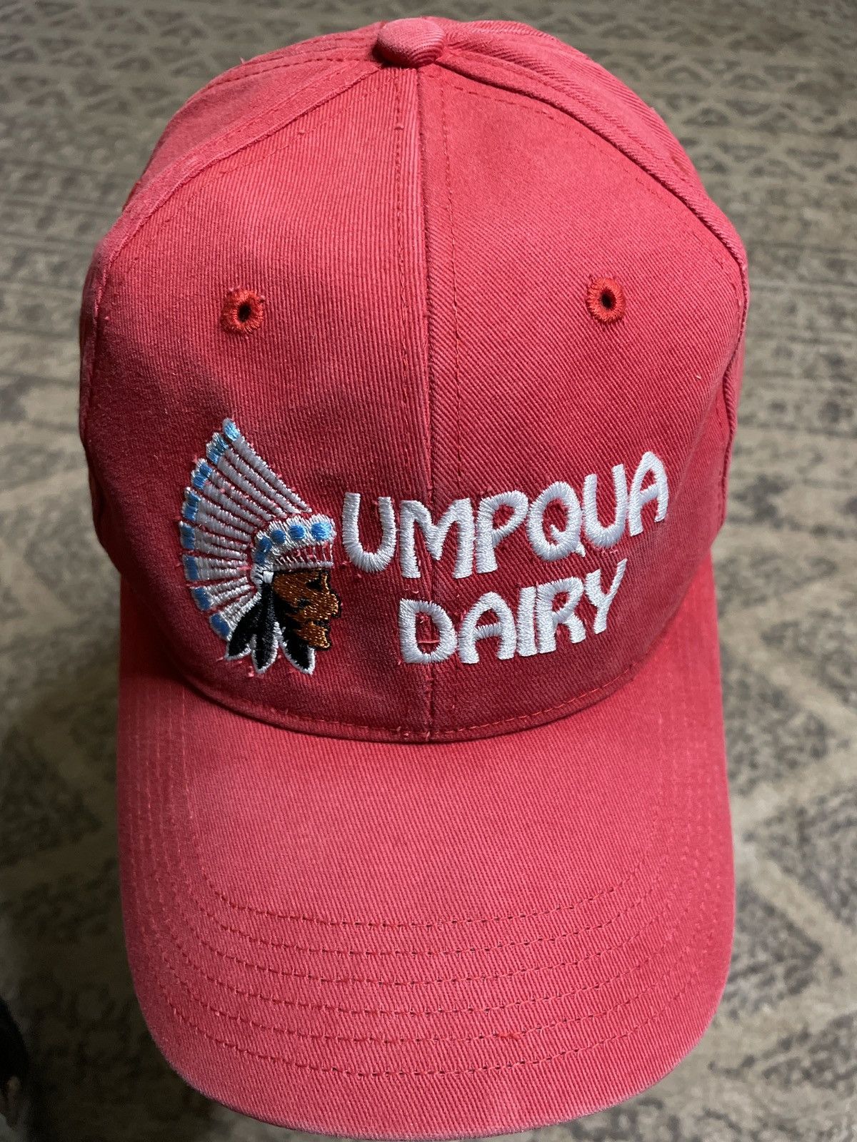 image of Umpqua Dairy Native Logo Embroidery Hat Cap Dad Vintage Red, Men's