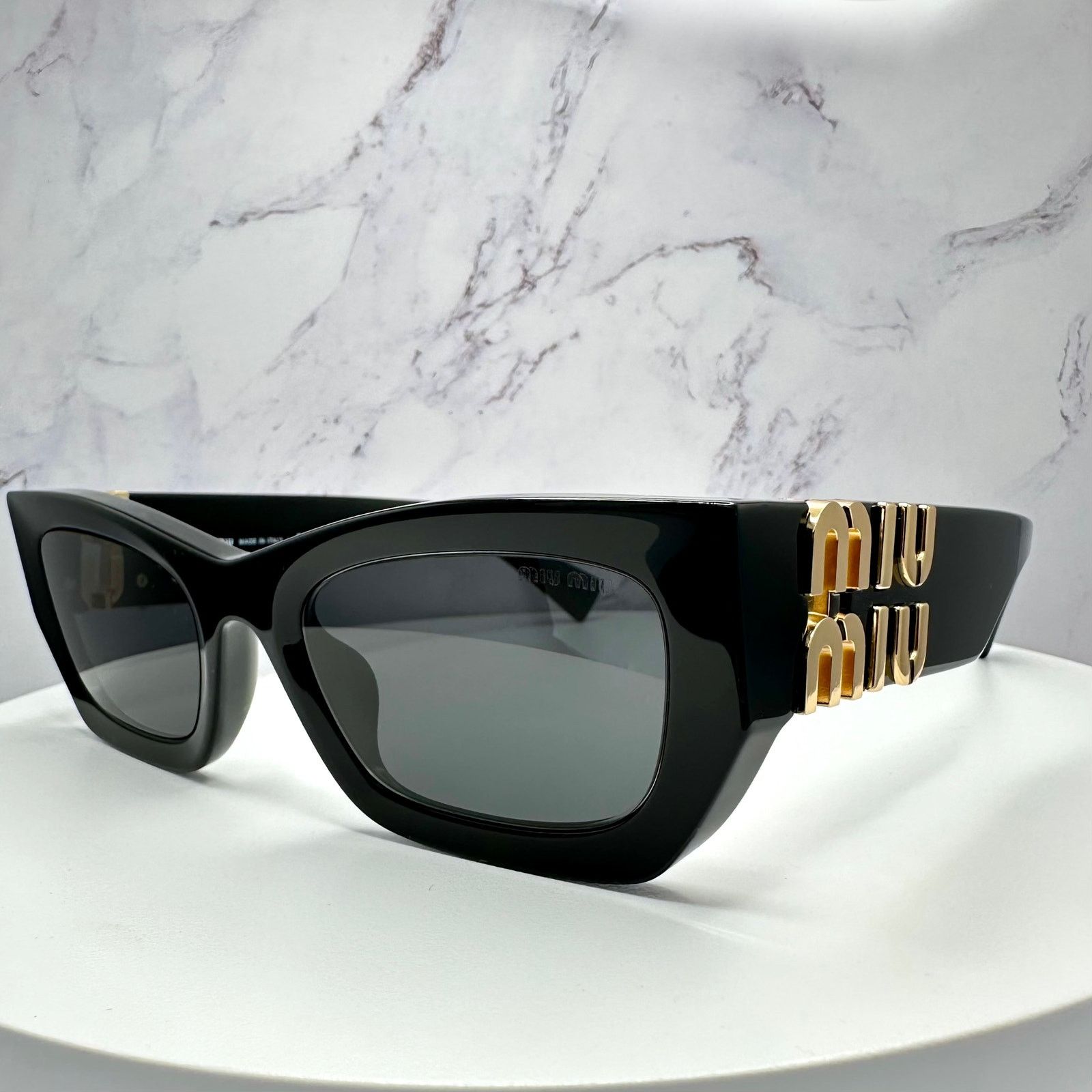Miu Miu MIU MIU Sunglasses New Black Gold Metal Logo Cat Eye Size ONE SIZE - 15 Thumbnail