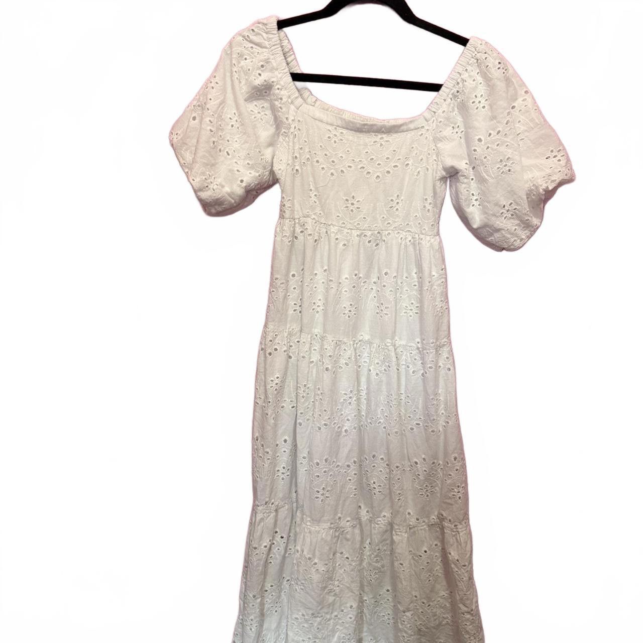 Designer Chic White Puff Sleeve Midi Dress Size S / US 4 / IT 40 - 1 Thumbnail