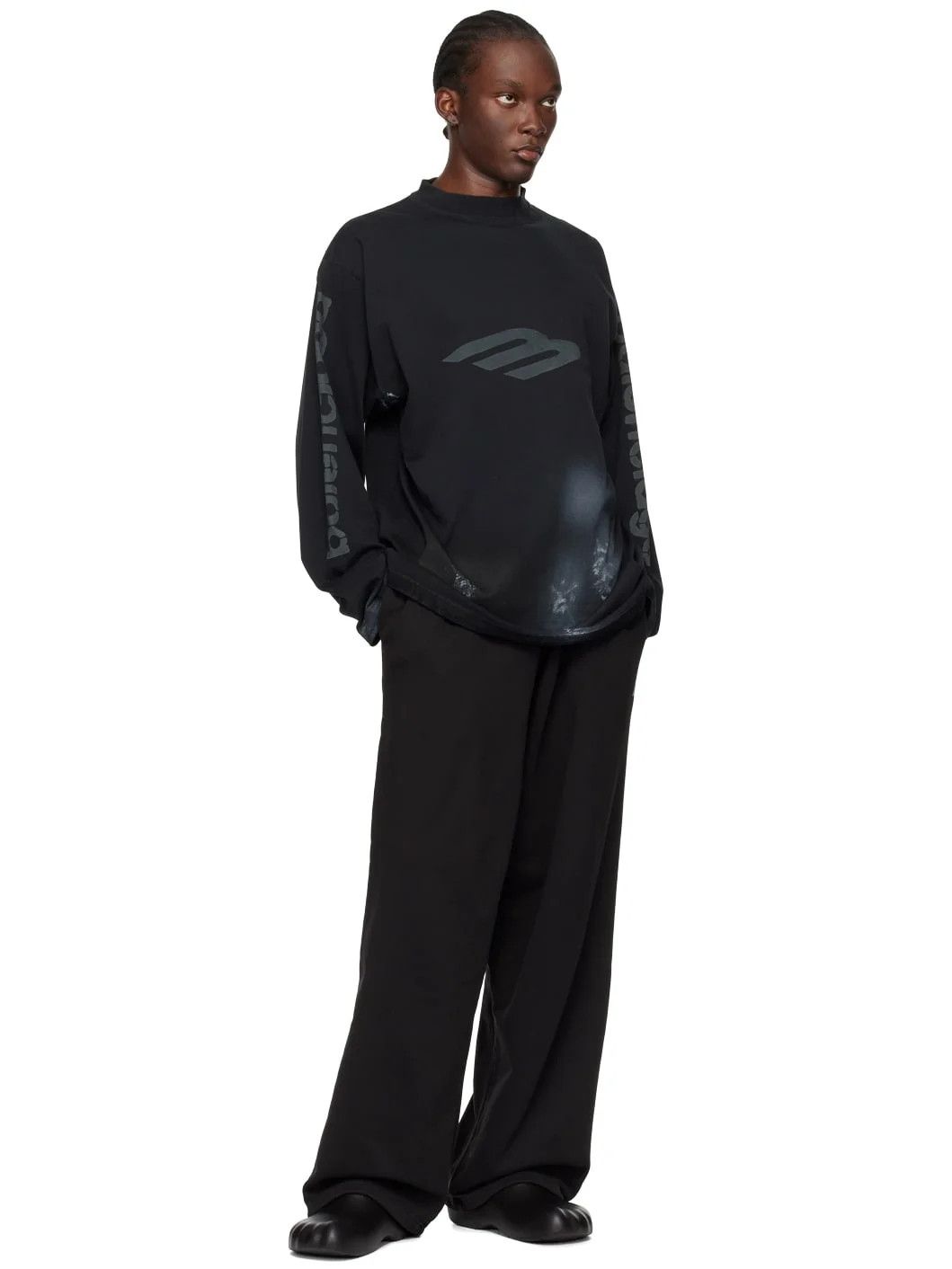 Balenciaga o1w1db10226 3B Stencil Long Sleeve T-Shirt Oversized Black Size US XL / EU 56 / 4 - 4 Thumbnail