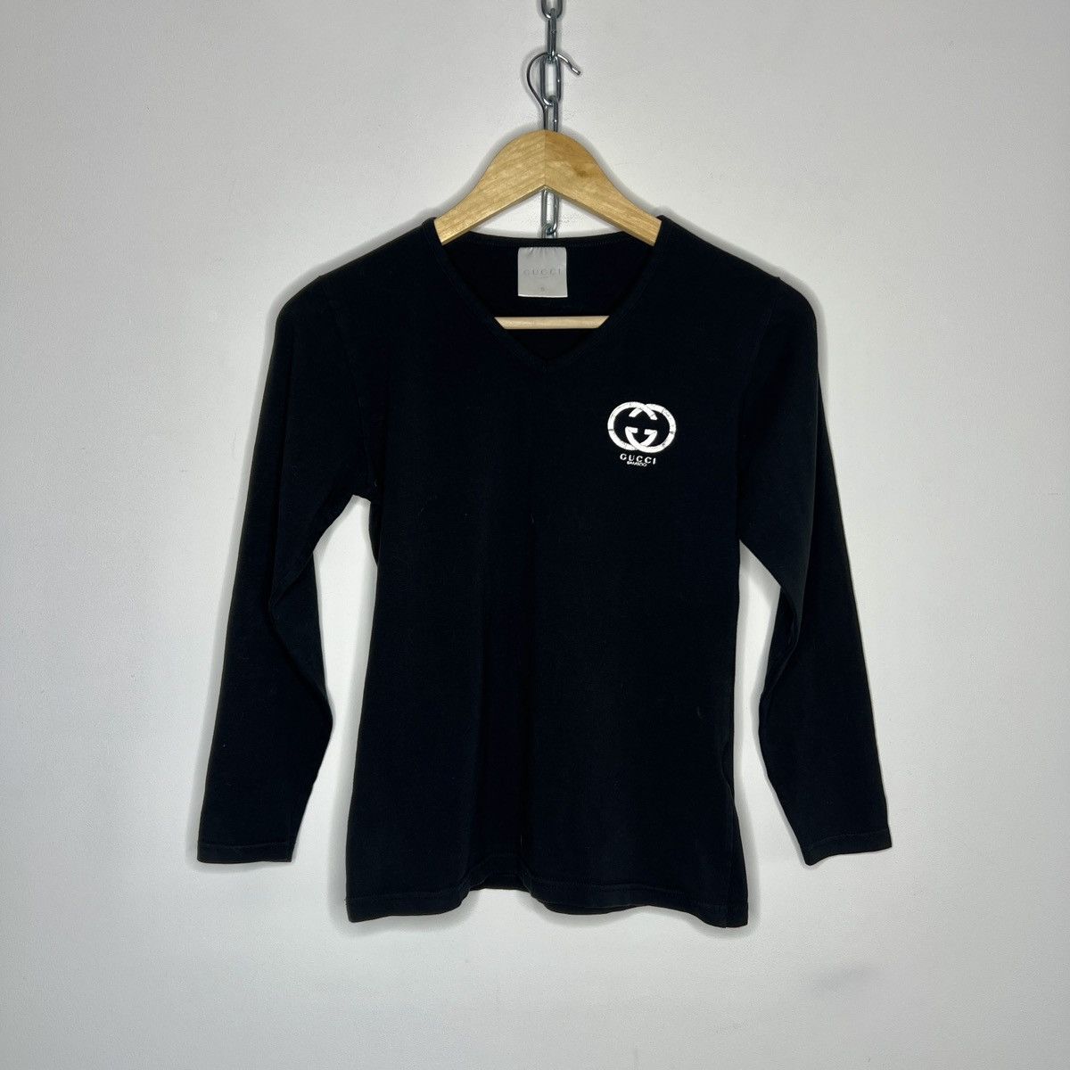 Designer × Gucci × Vintage Vintage Gucci Bamboo Longsleeve Top Tshirt Blouse Black Logo Size S / US 4 / IT 40 - 1 Thumbnail