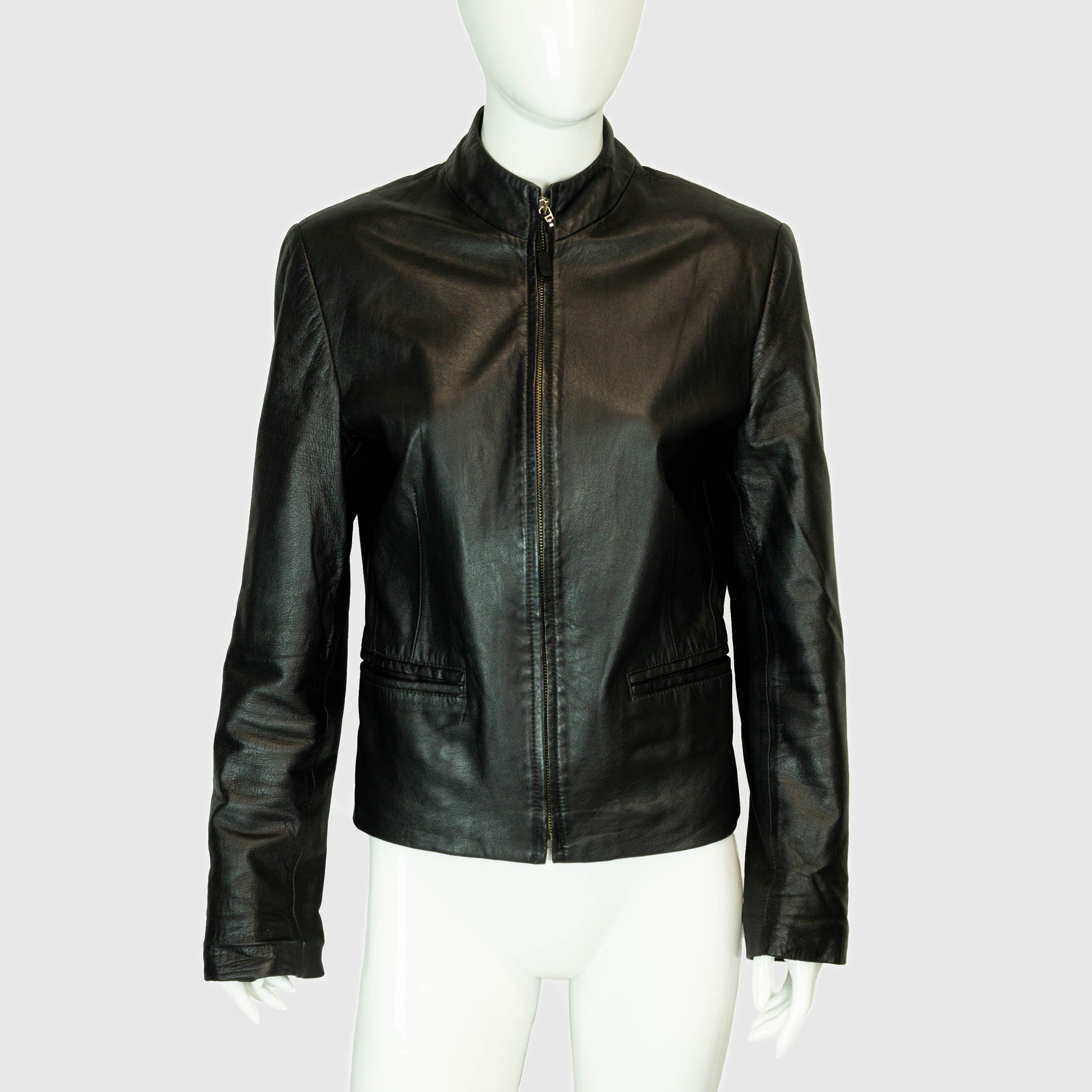 image of Gianni Versace Women Black Leather Jacket Vintage 80's 90's (Size Small)